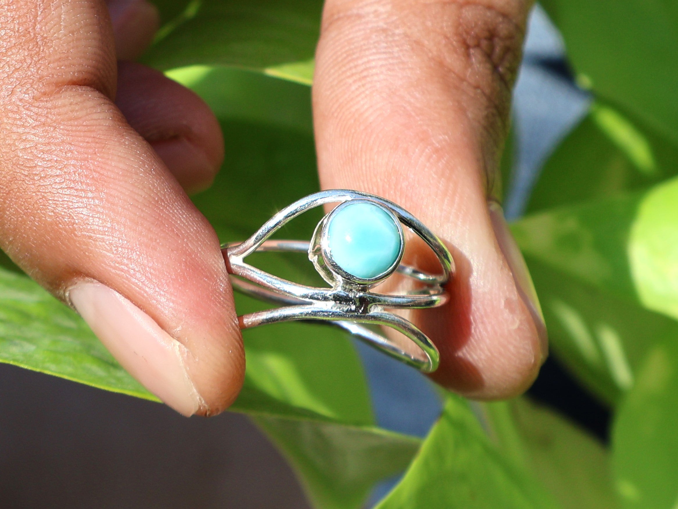 Natürlicher Larimar Ring 925 Silber Ring Zierlicher Larimar Ring Runder Larimar Edelstein Damenschmuck Geschenk für Sie Statement Ring