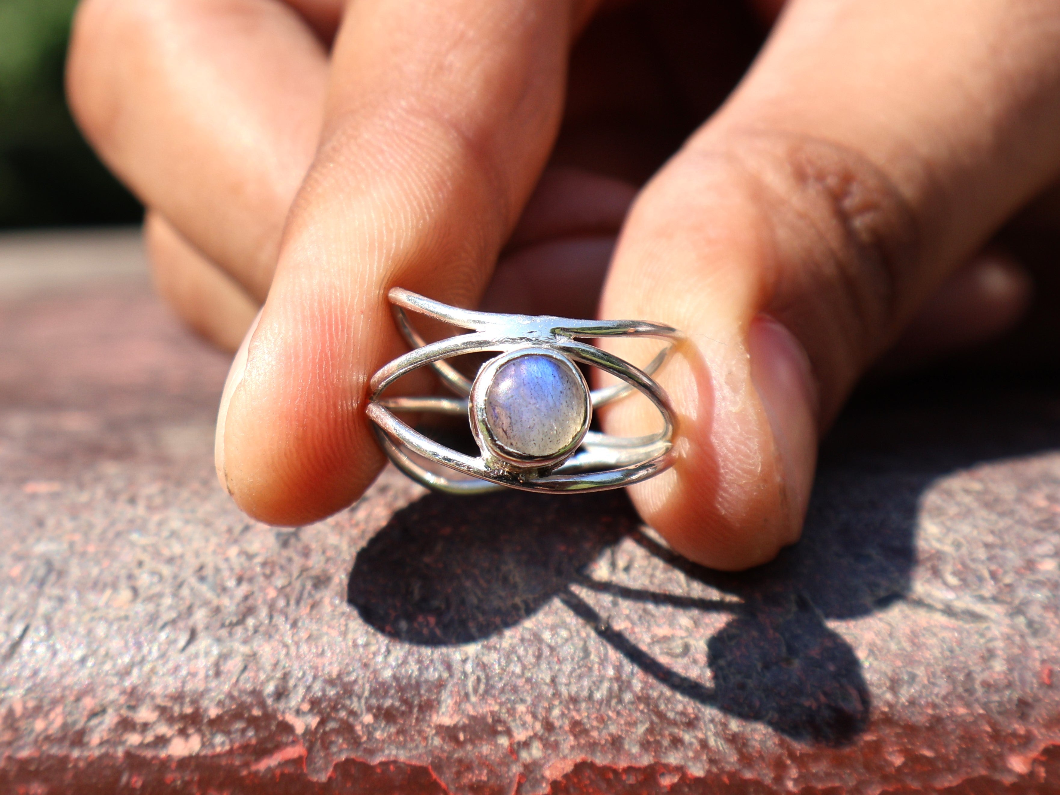 Natürlicher Labradorit Ring Sterlingsilber Ring 925 Edelstein Ring Handgemachter runder Labradorit Edelstein Ring Geschenk für sie