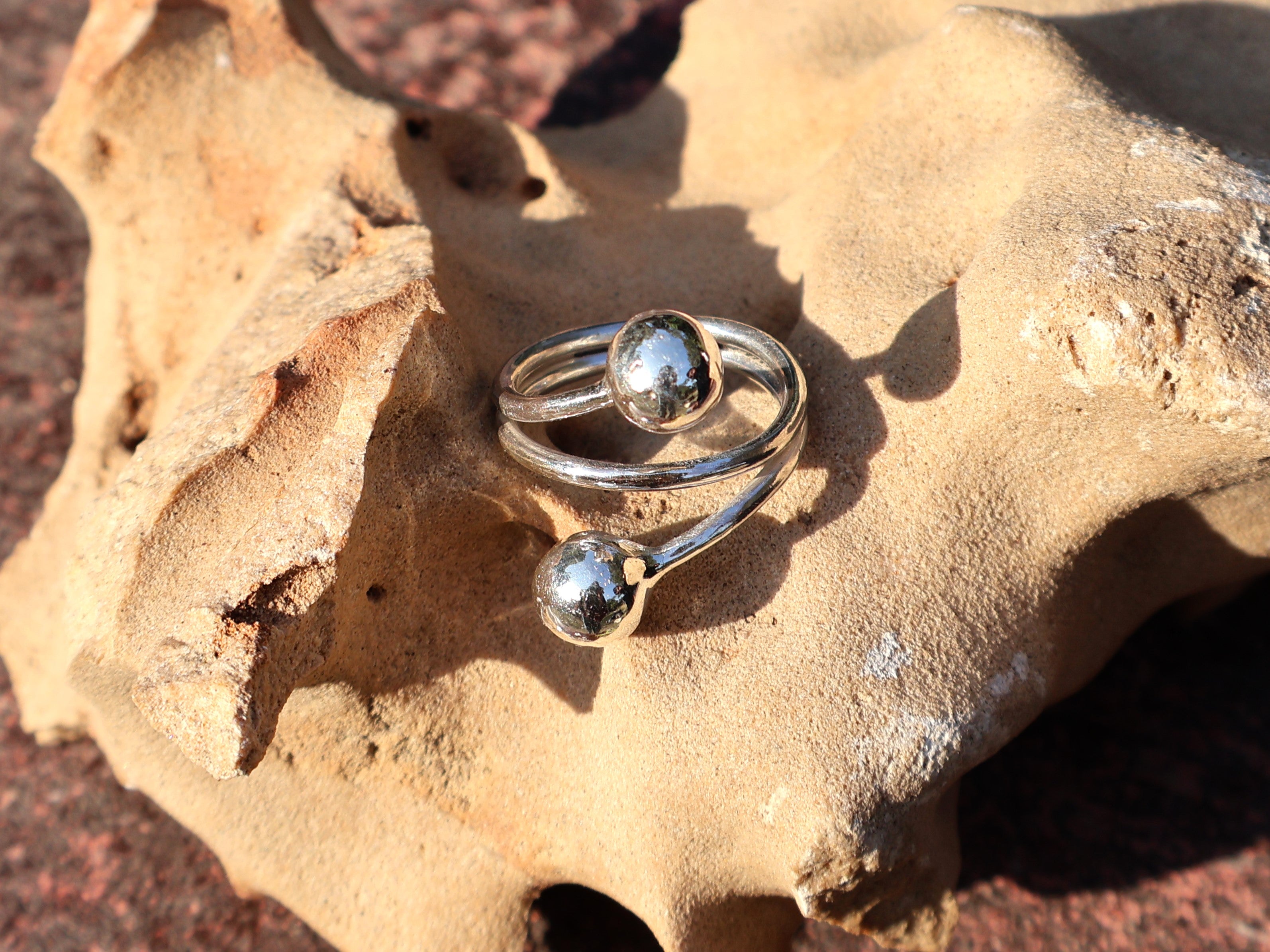 Doppel-Kugelring 925 Sterling Silber Ring mit runder Kugel Statement Ring Handgemachter Ring Geschenk für sie