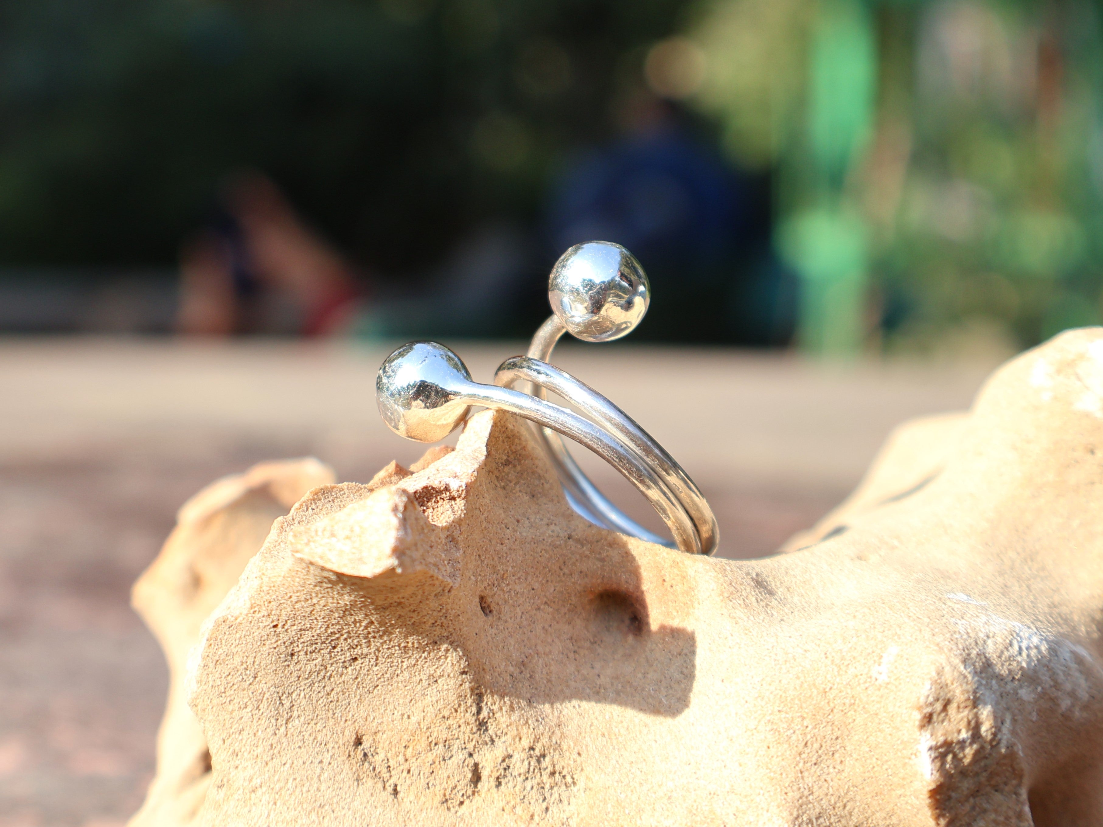 Doppel-Kugelring 925 Sterling Silber Ring mit runder Kugel Statement Ring Handgemachter Ring Geschenk für sie
