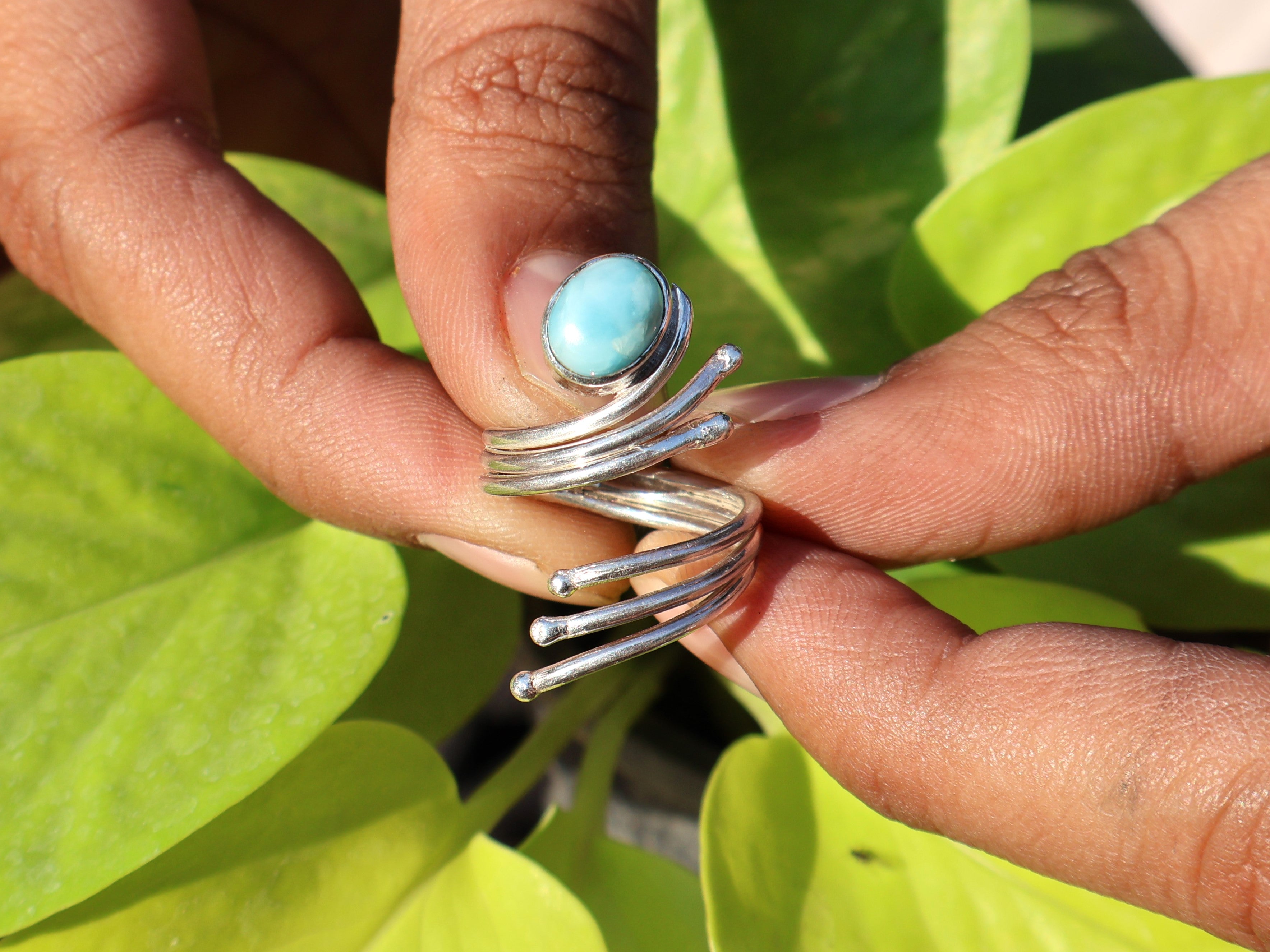 Echter Natürlicher Larimar Ring 925 Silberring Zierlicher Larimar Ring Ovaler Edelstein Verstellbarer Ring Geschenk Für Sie
