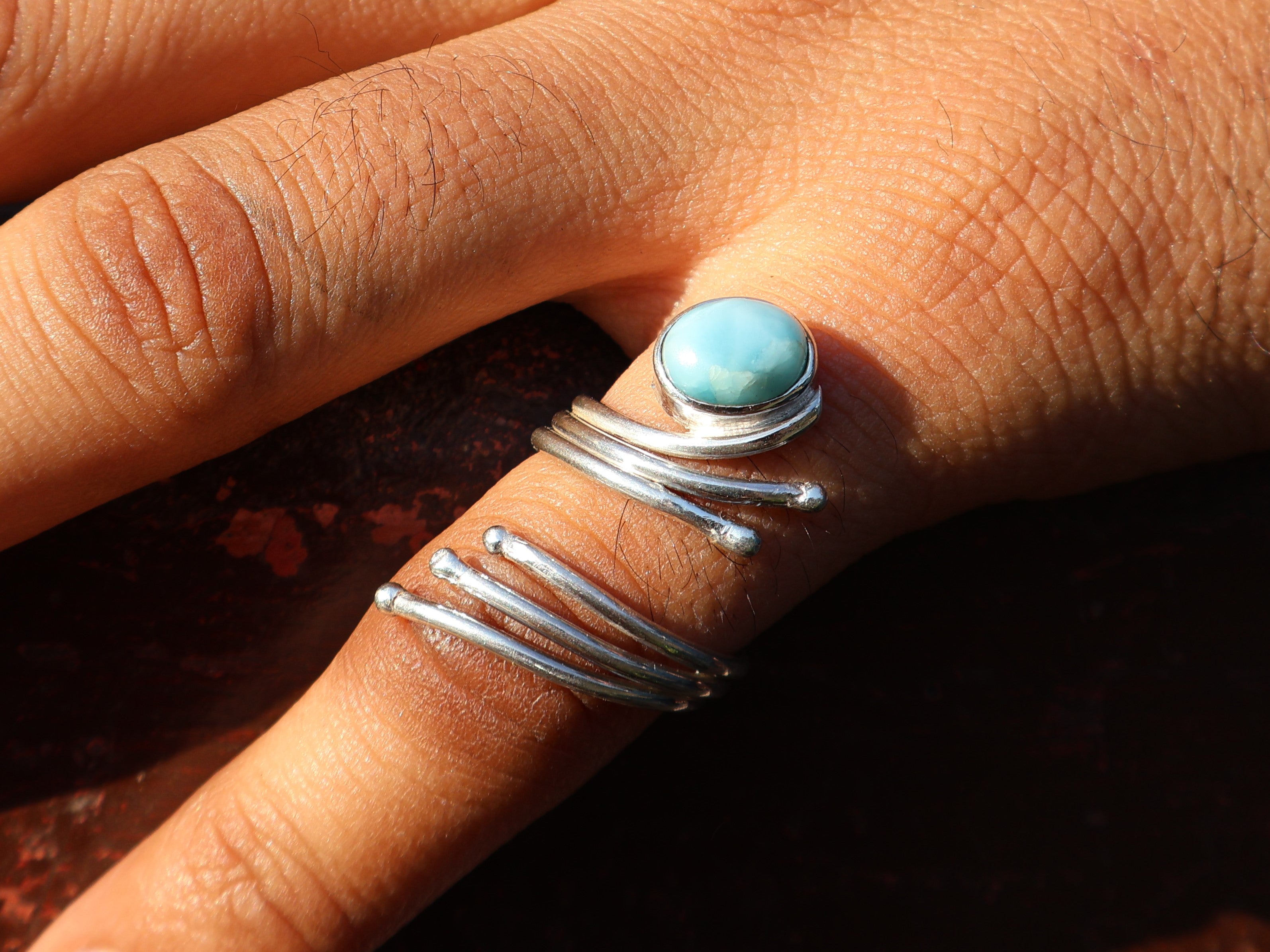 Echter Natürlicher Larimar Ring 925 Silberring Zierlicher Larimar Ring Ovaler Edelstein Verstellbarer Ring Geschenk Für Sie
