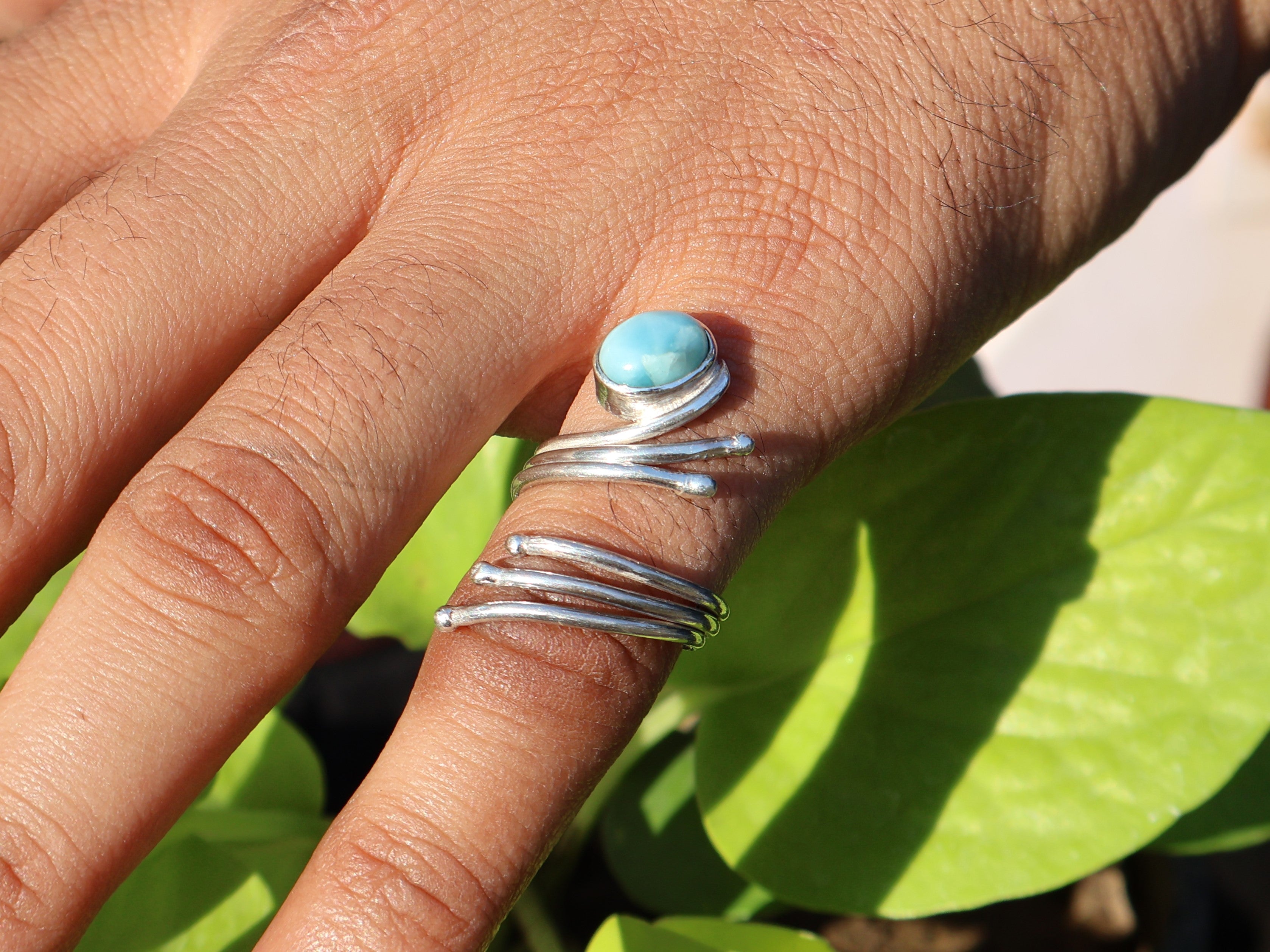 Echter Natürlicher Larimar Ring 925 Silberring Zierlicher Larimar Ring Ovaler Edelstein Verstellbarer Ring Geschenk Für Sie
