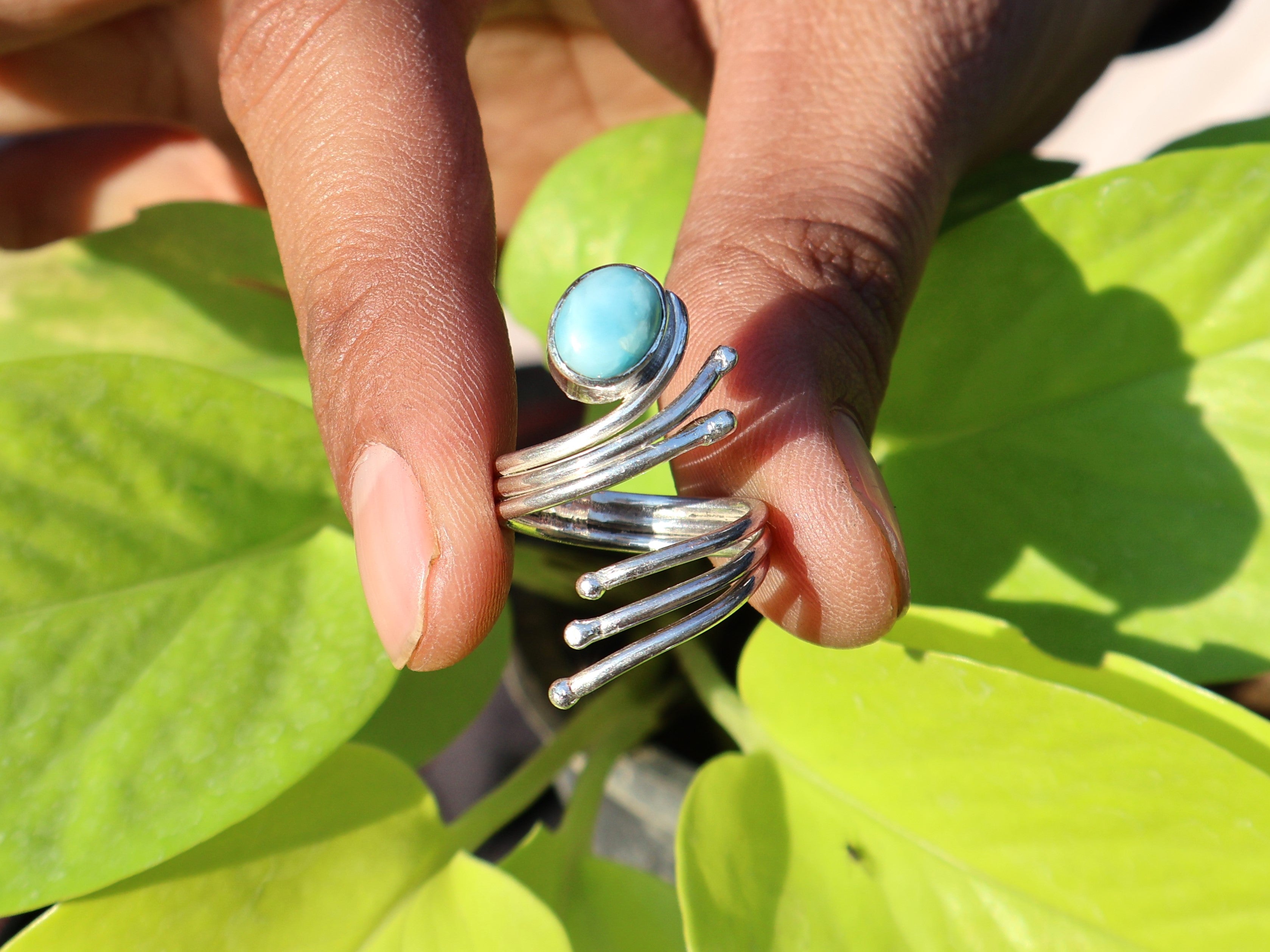 Echter Natürlicher Larimar Ring 925 Silberring Zierlicher Larimar Ring Ovaler Edelstein Verstellbarer Ring Geschenk Für Sie