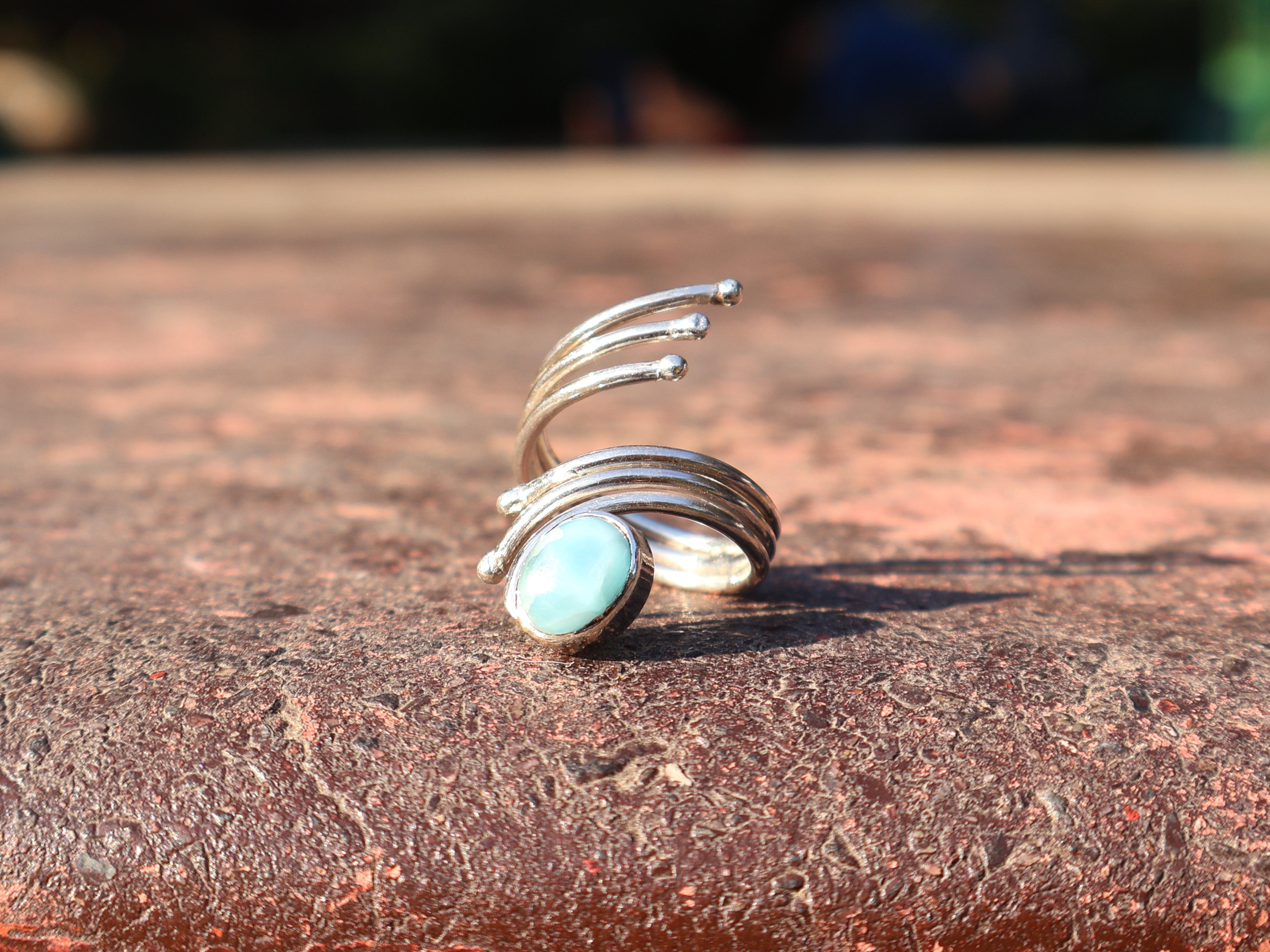 Echter Natürlicher Larimar Ring 925 Silberring Zierlicher Larimar Ring Ovaler Edelstein Verstellbarer Ring Geschenk Für Sie