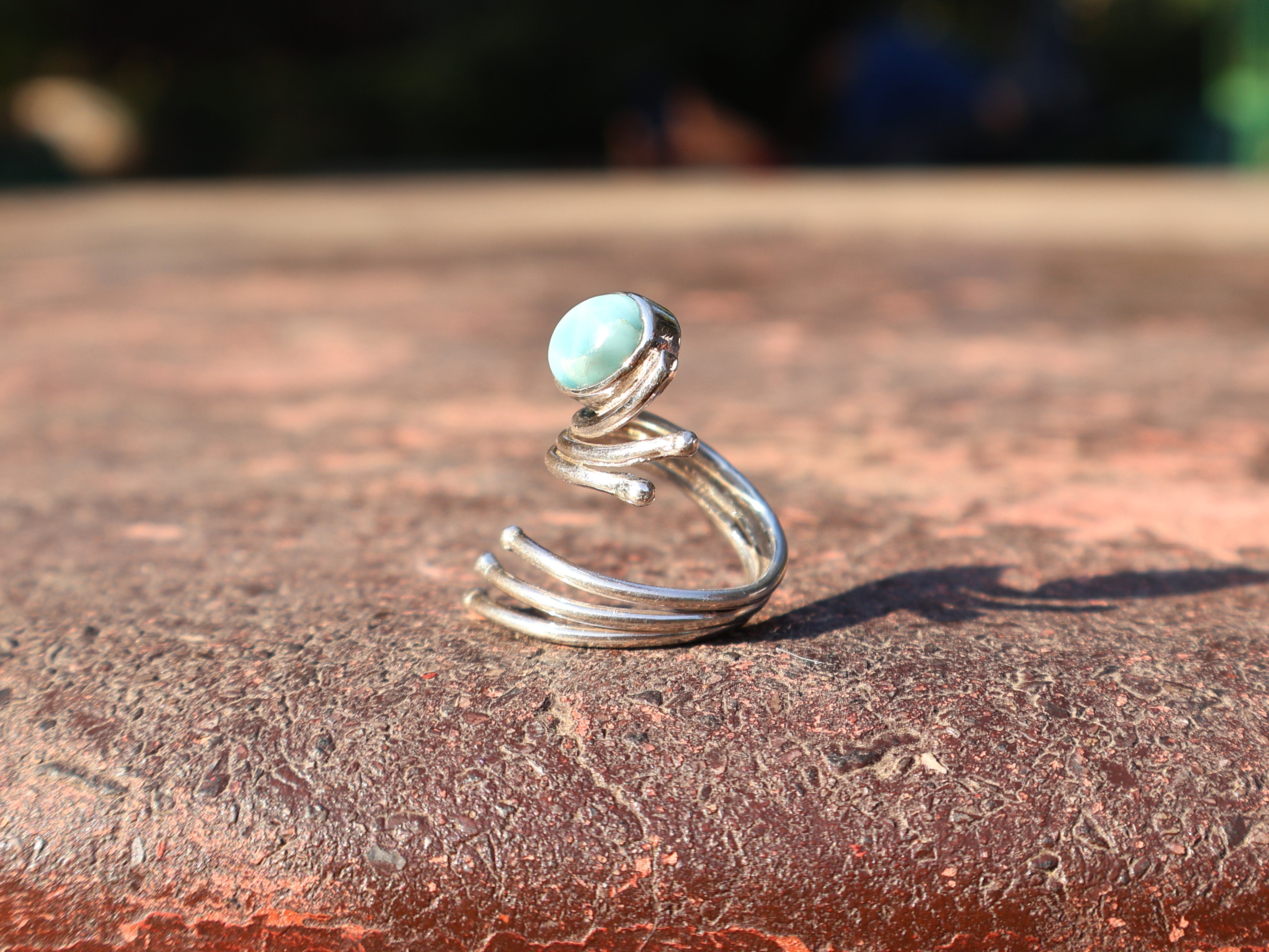 Echter Natürlicher Larimar Ring 925 Silberring Zierlicher Larimar Ring Ovaler Edelstein Verstellbarer Ring Geschenk Für Sie