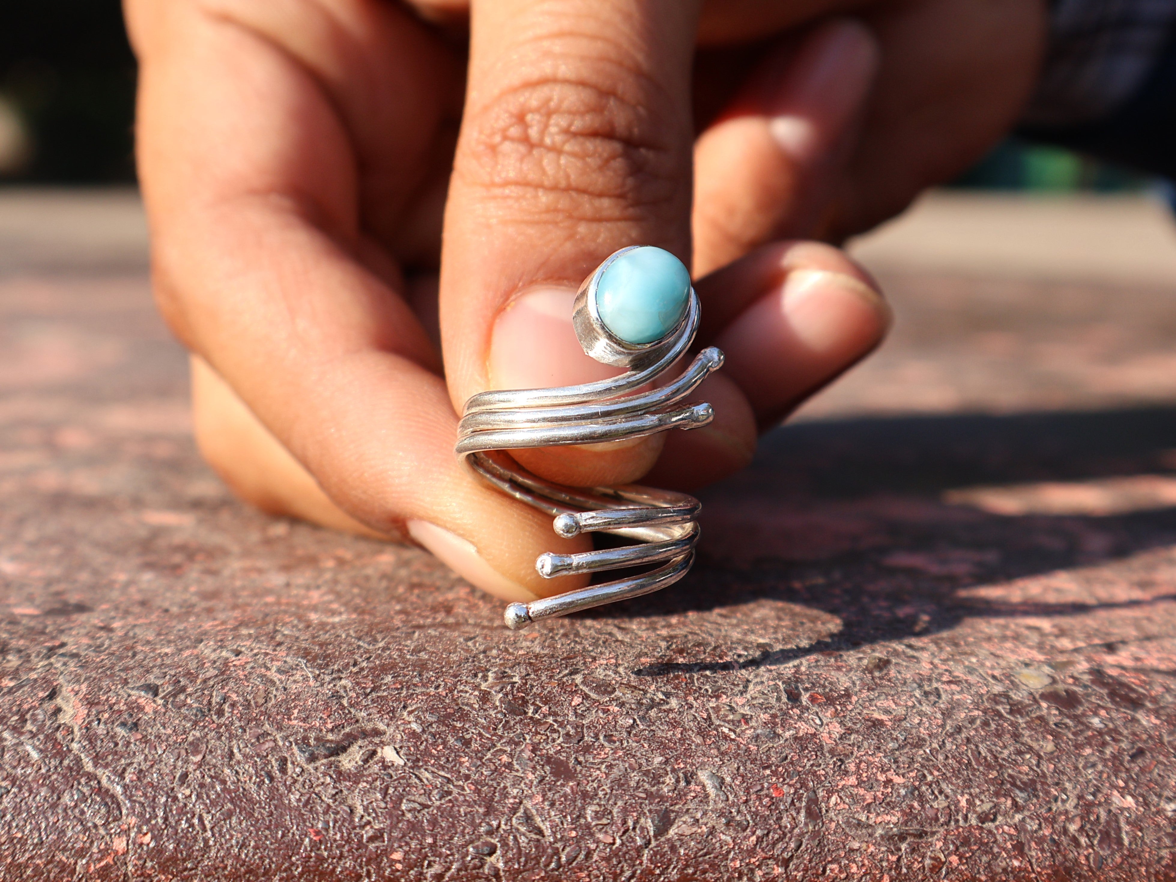 Echter Natürlicher Larimar Ring 925 Silberring Zierlicher Larimar Ring Ovaler Edelstein Verstellbarer Ring Geschenk Für Sie