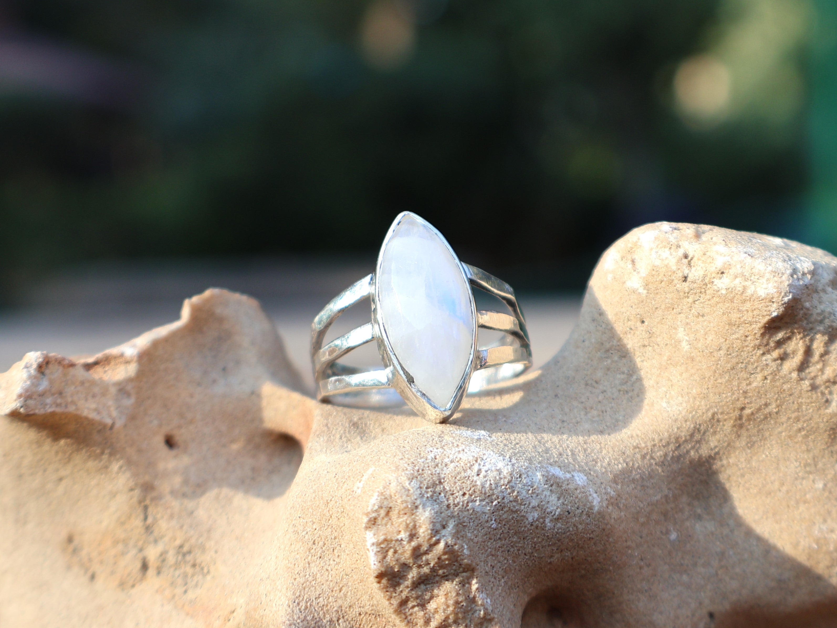 Regenbogen Mondstein Marquise geformter Mondsteinring 925 Sterling Ring Damenring Handgemachter Silberring Geschenk für Sie
