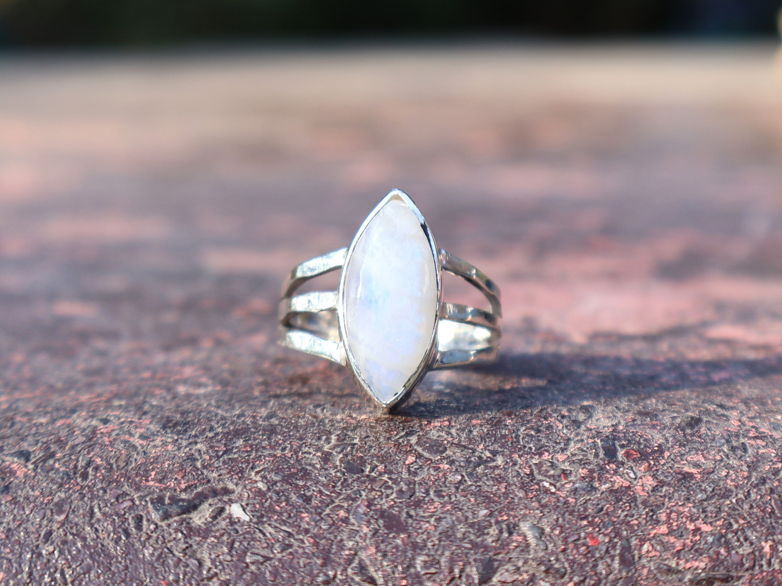 Regenbogen Mondstein Marquise geformter Mondsteinring 925 Sterling Ring Damenring Handgemachter Silberring Geschenk für Sie