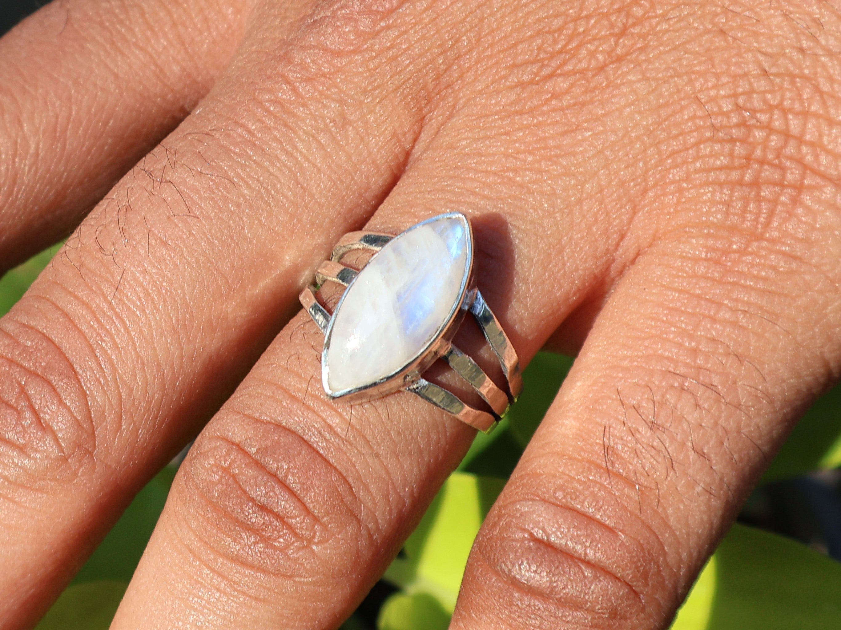 Regenbogen Mondstein Marquise geformter Mondsteinring 925 Sterling Ring Damenring Handgemachter Silberring Geschenk für Sie