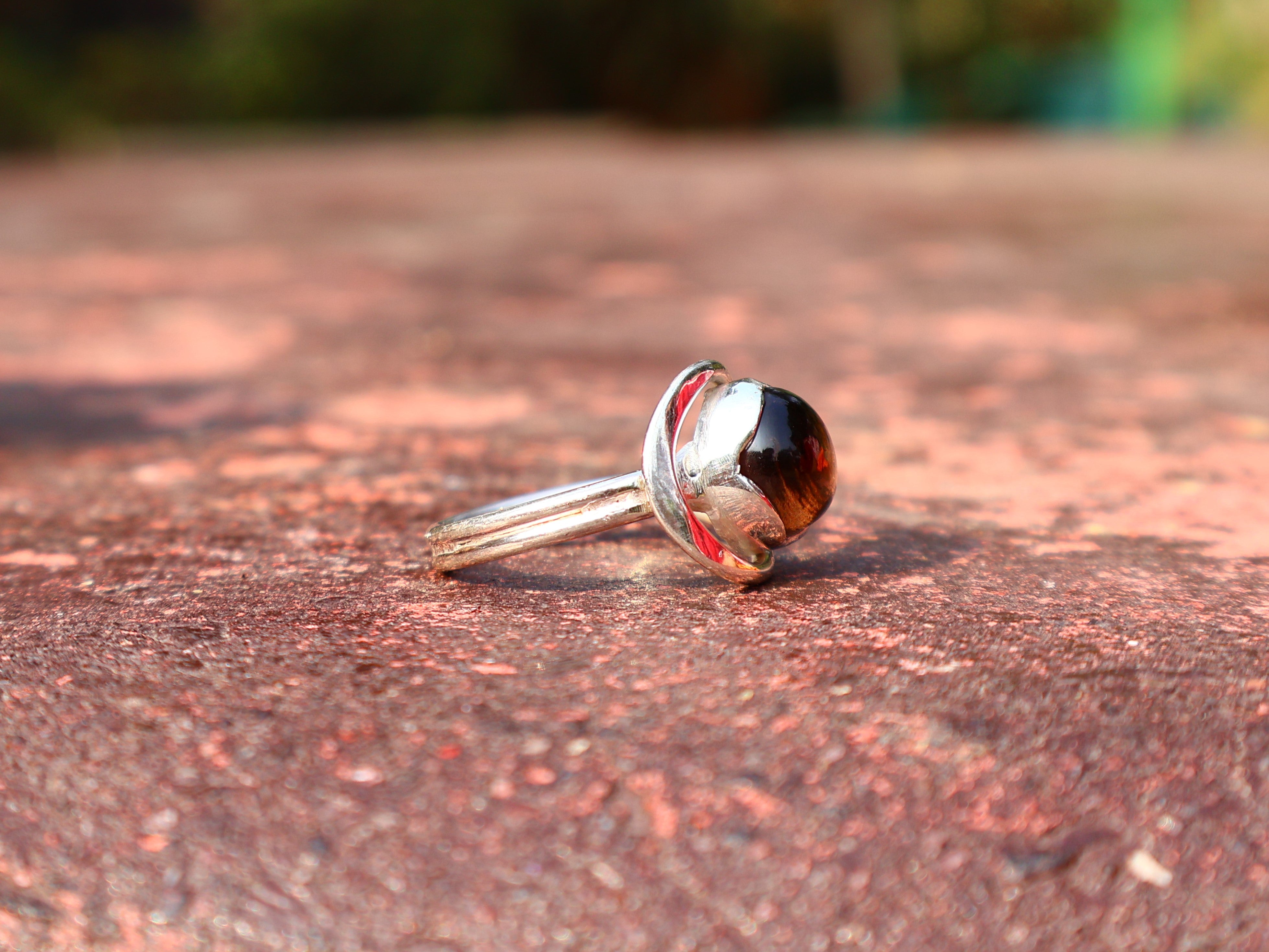 Rookkwarts Ronde Edelsteen Ring 925 Sterling Zilveren Ring Handgemaakte Ring Statement Ring Bruine Edelsteen Ring Verlovingsring