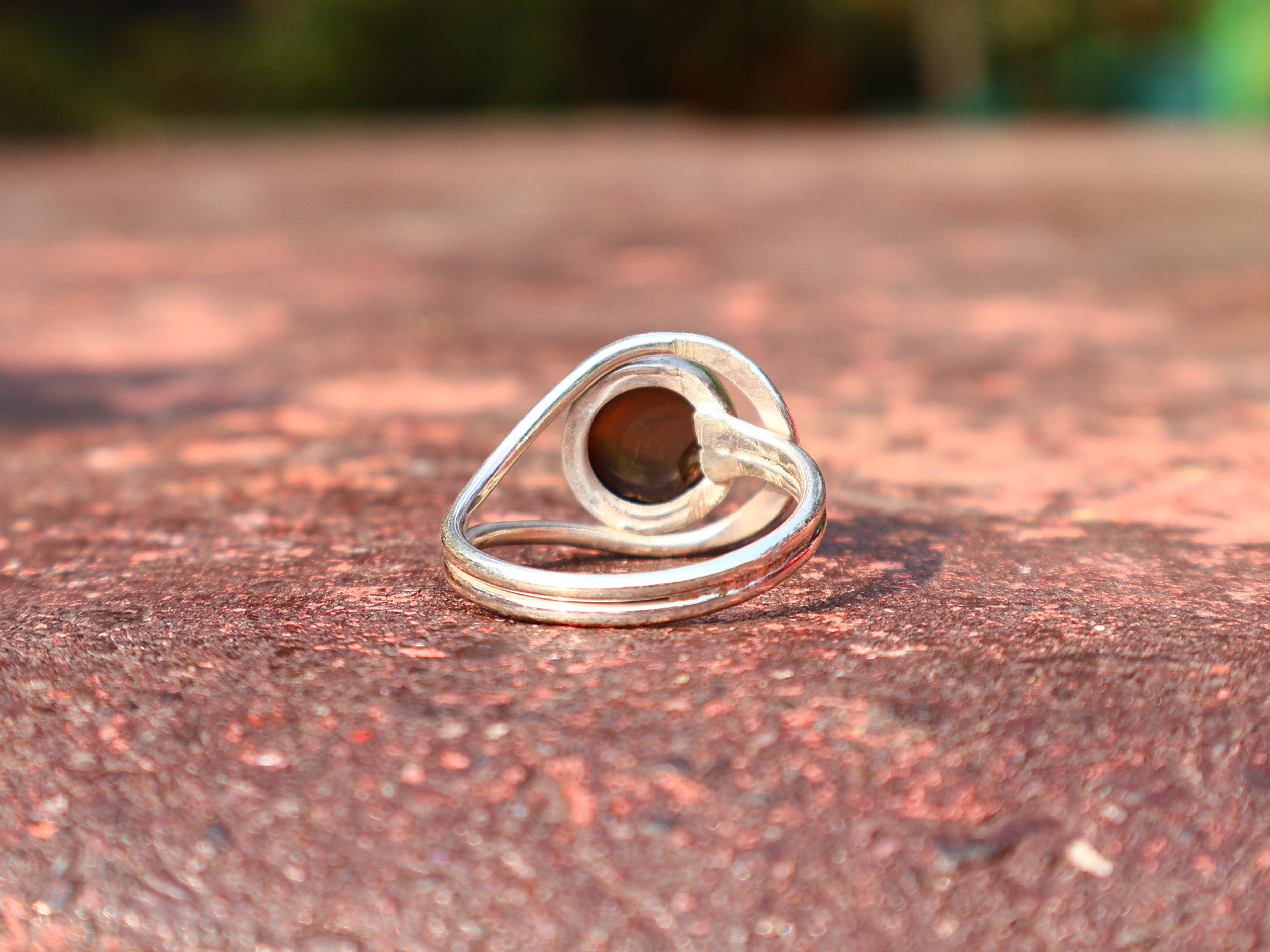 Rookkwarts Ronde Edelsteen Ring 925 Sterling Zilveren Ring Handgemaakte Ring Statement Ring Bruine Edelsteen Ring Verlovingsring