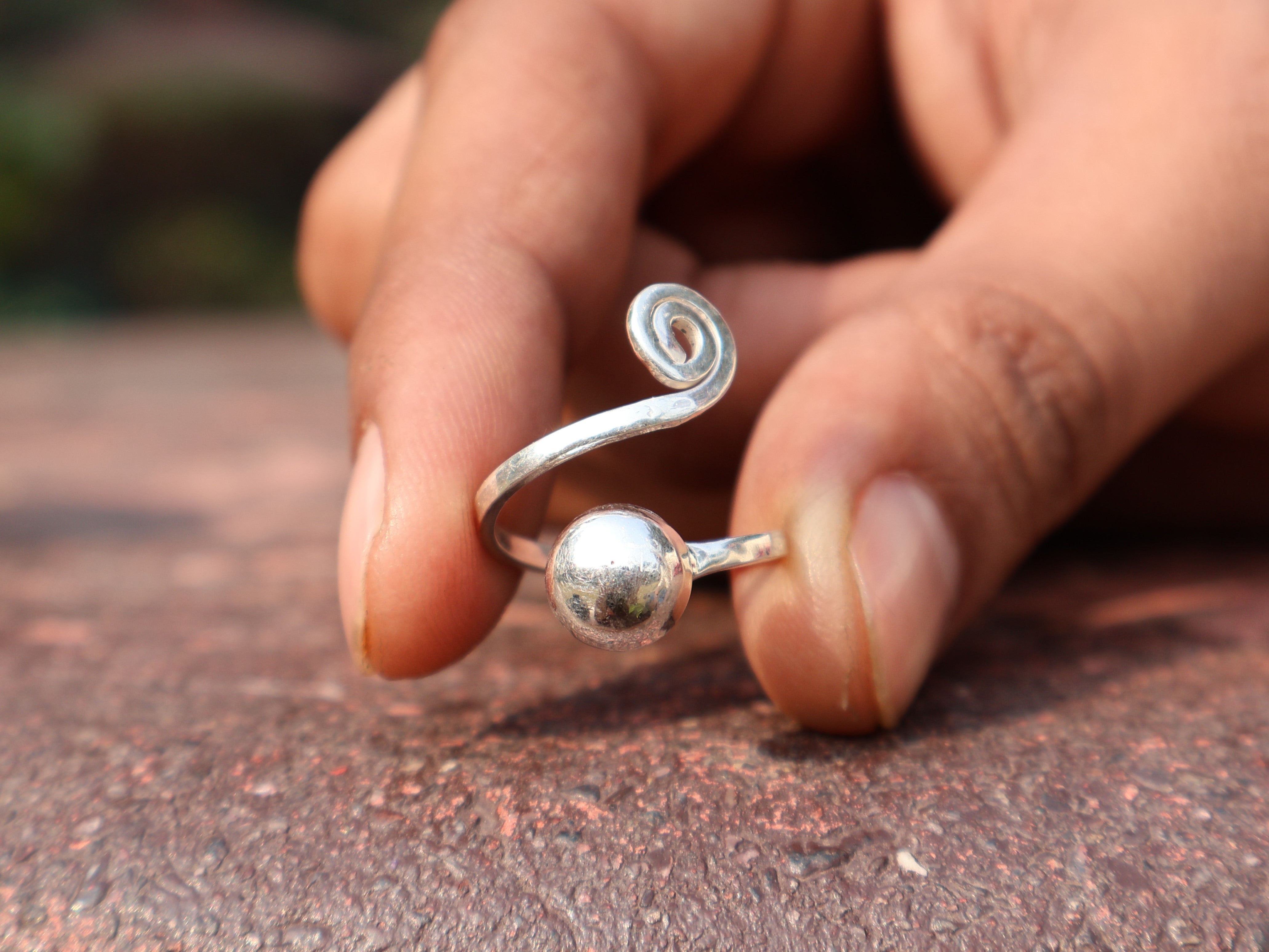 Spiral Kugel Ring 925 Silber Ring Statement Handgefertigter Ring Silber Spiral Ring Verstellbarer Ring Boho Ring