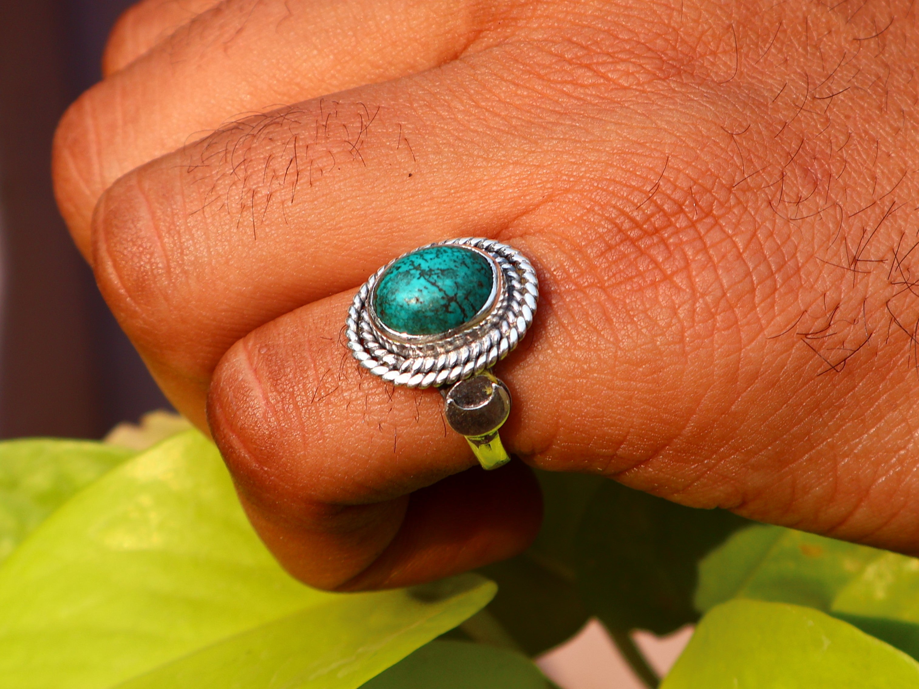 Türkis Ring Handgemacht Damen Ring 925 Sterling Silber Böhmischer Ovaler Türkis Ring Blauer Stein Ring