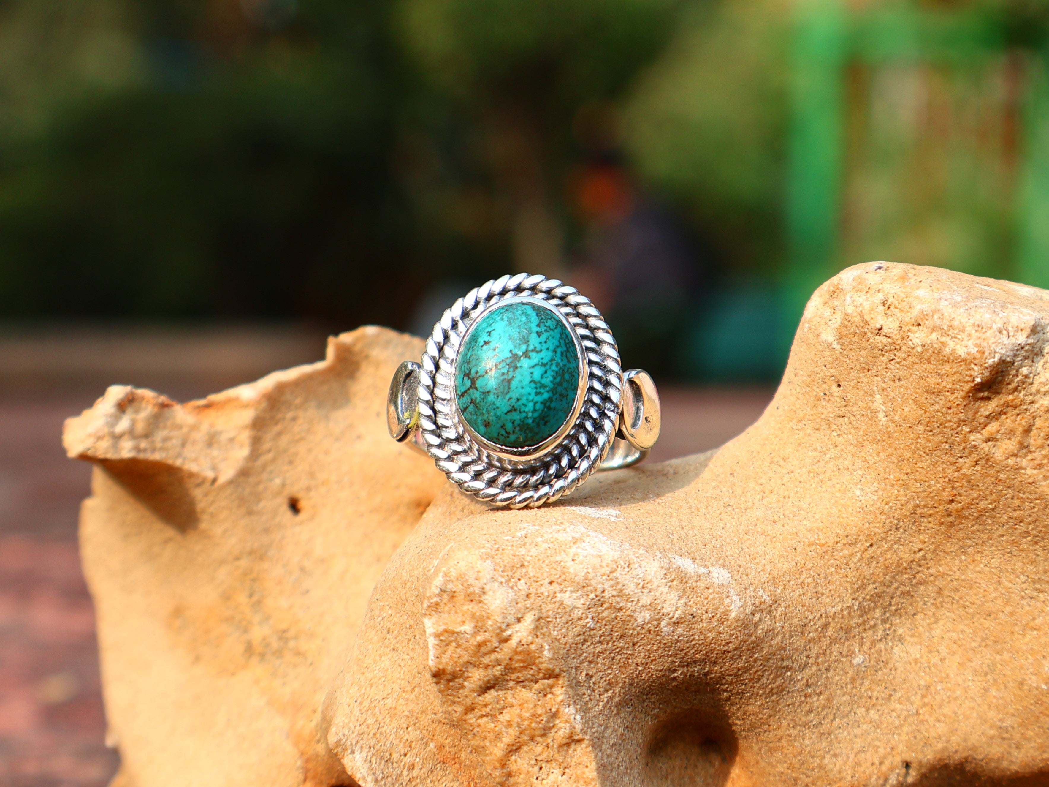 Türkis Ring Handgemacht Damen Ring 925 Sterling Silber Böhmischer Ovaler Türkis Ring Blauer Stein Ring