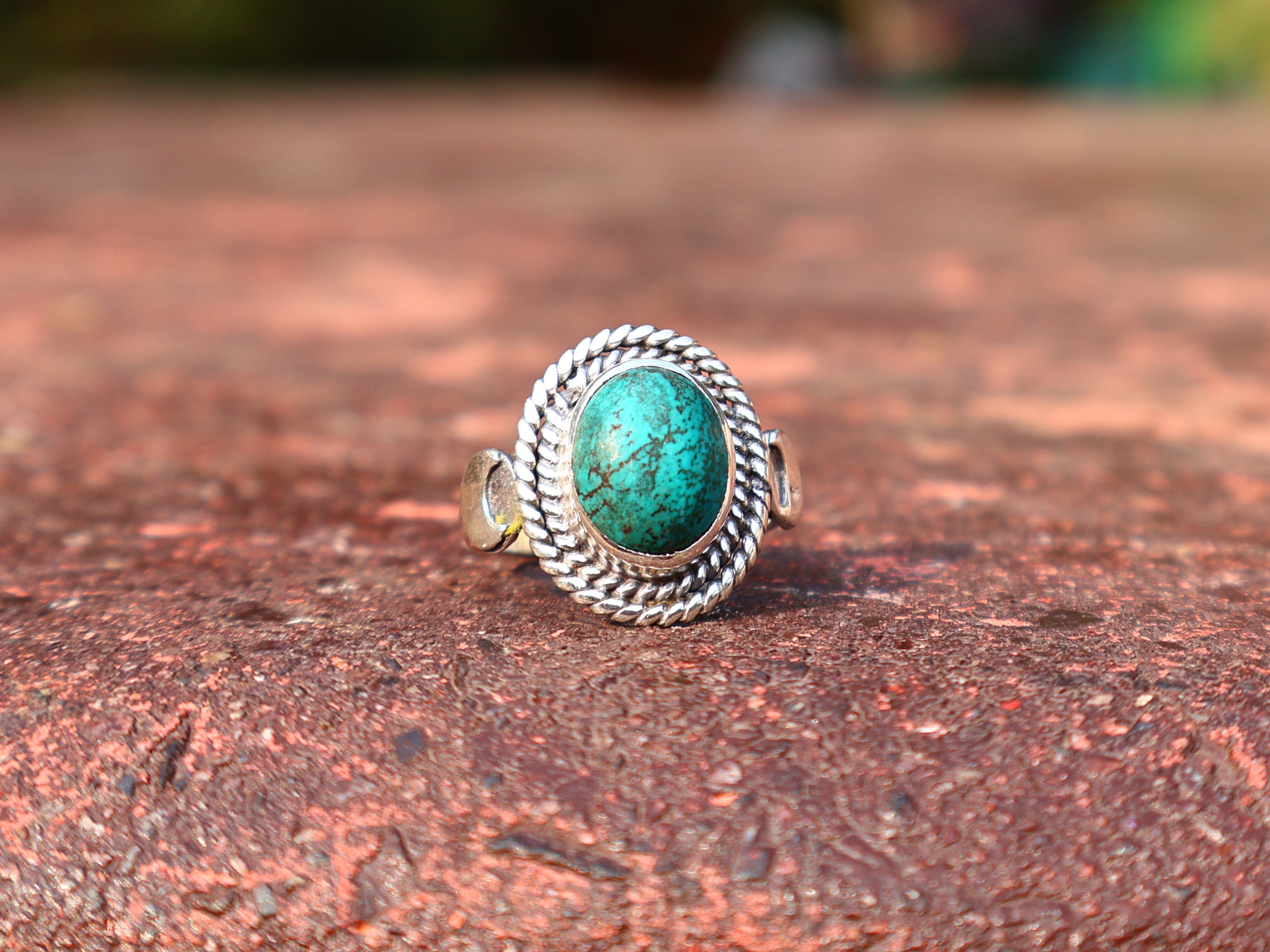 Türkis Ring Handgemacht Damen Ring 925 Sterling Silber Böhmischer Ovaler Türkis Ring Blauer Stein Ring