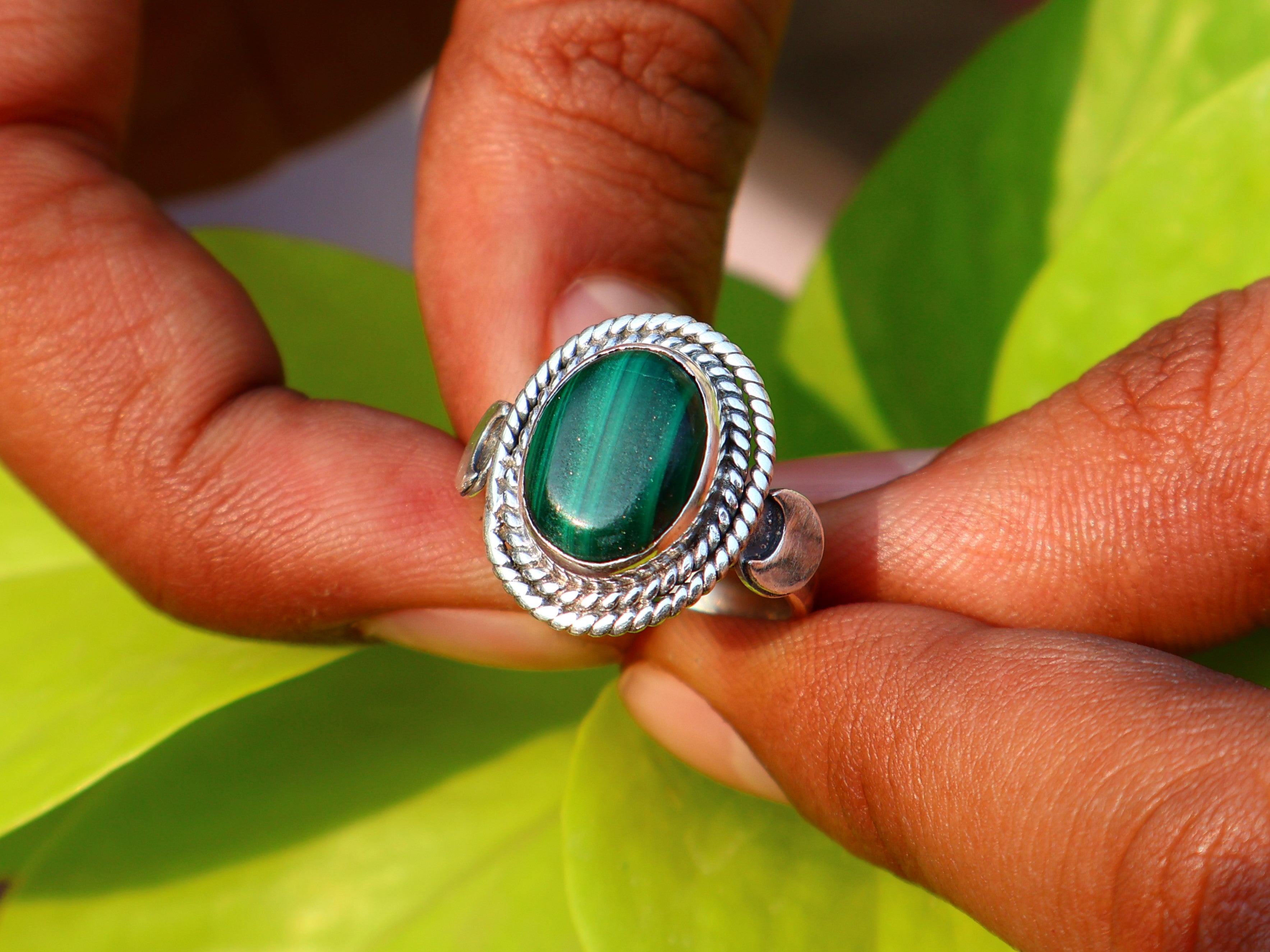 Ovaler echter Malachitring Edelsteinring Geburtssteinring Versprechensring Zierlicher Silberring Geschenk für Sie
