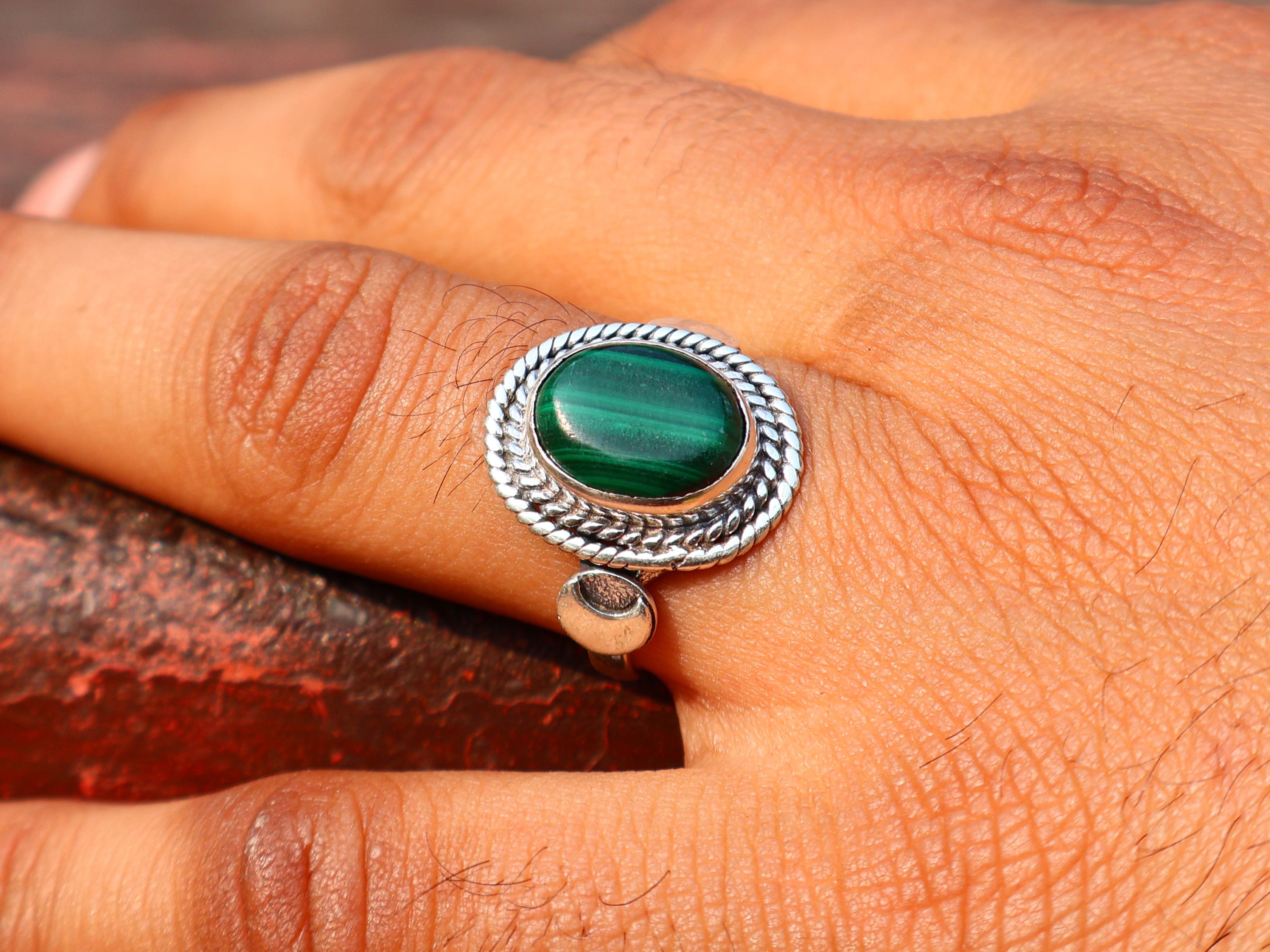 Ovaler echter Malachitring Edelsteinring Geburtssteinring Versprechensring Zierlicher Silberring Geschenk für Sie