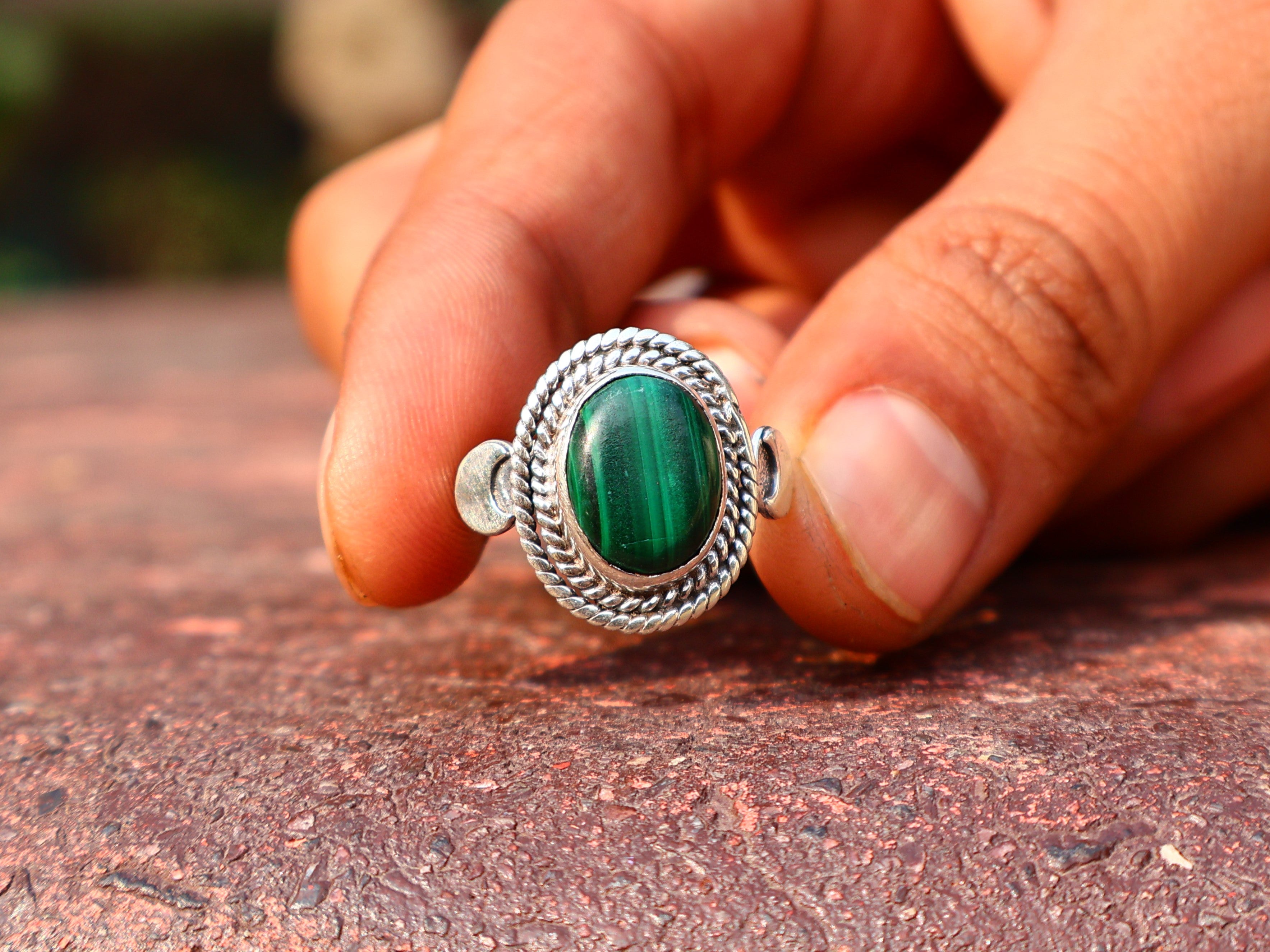 Ovaler echter Malachitring Edelsteinring Geburtssteinring Versprechensring Zierlicher Silberring Geschenk für Sie