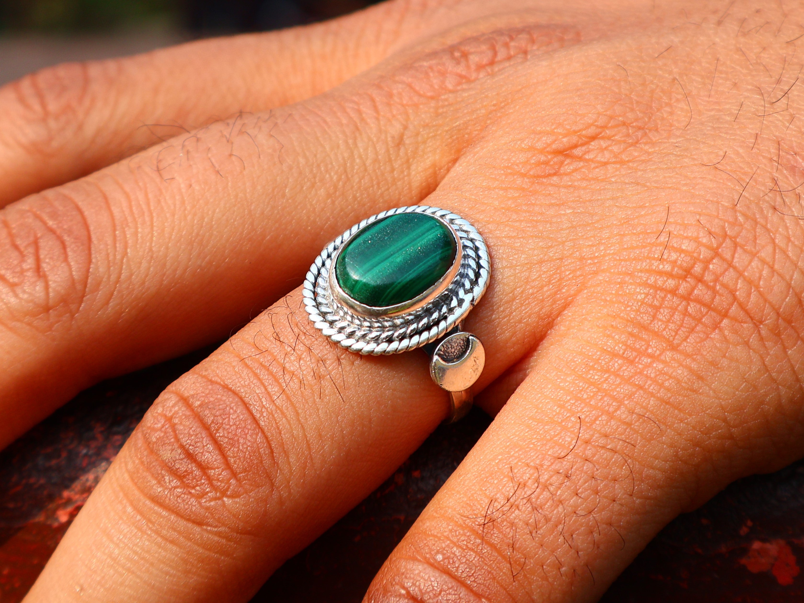Ovaler echter Malachitring Edelsteinring Geburtssteinring Versprechensring Zierlicher Silberring Geschenk für Sie