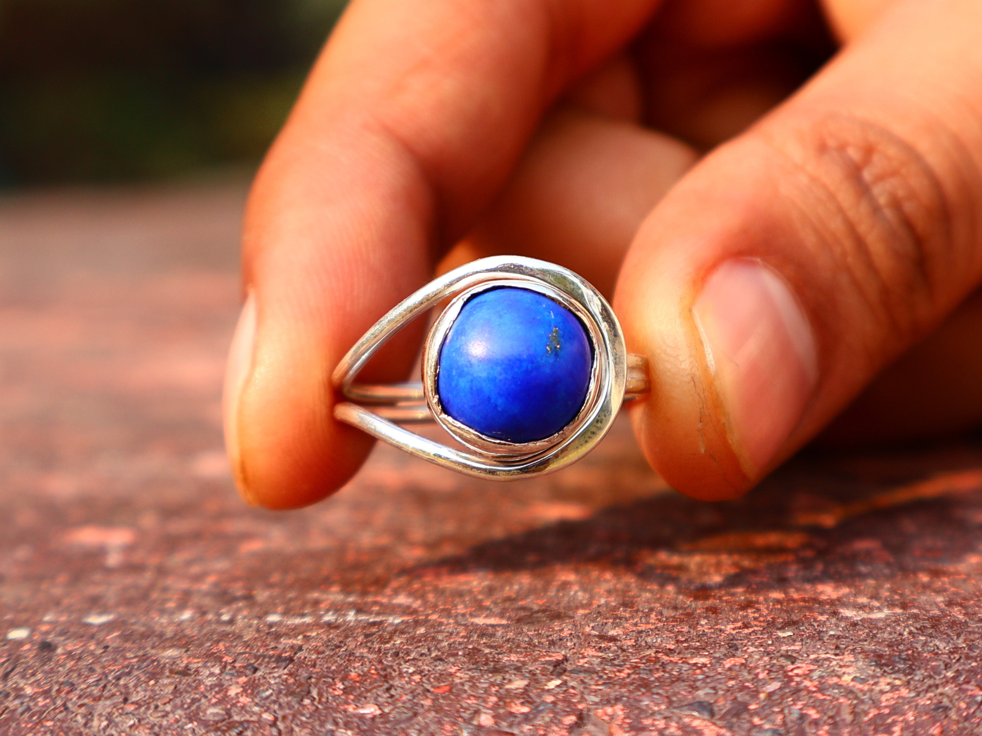 Lapislazuli-Ring 925 Sterling Silber Ring Handgemachter Silber Lapislazuli-Ring Statement-Ring Blauer Edelsteinring Einzigartiger Ring