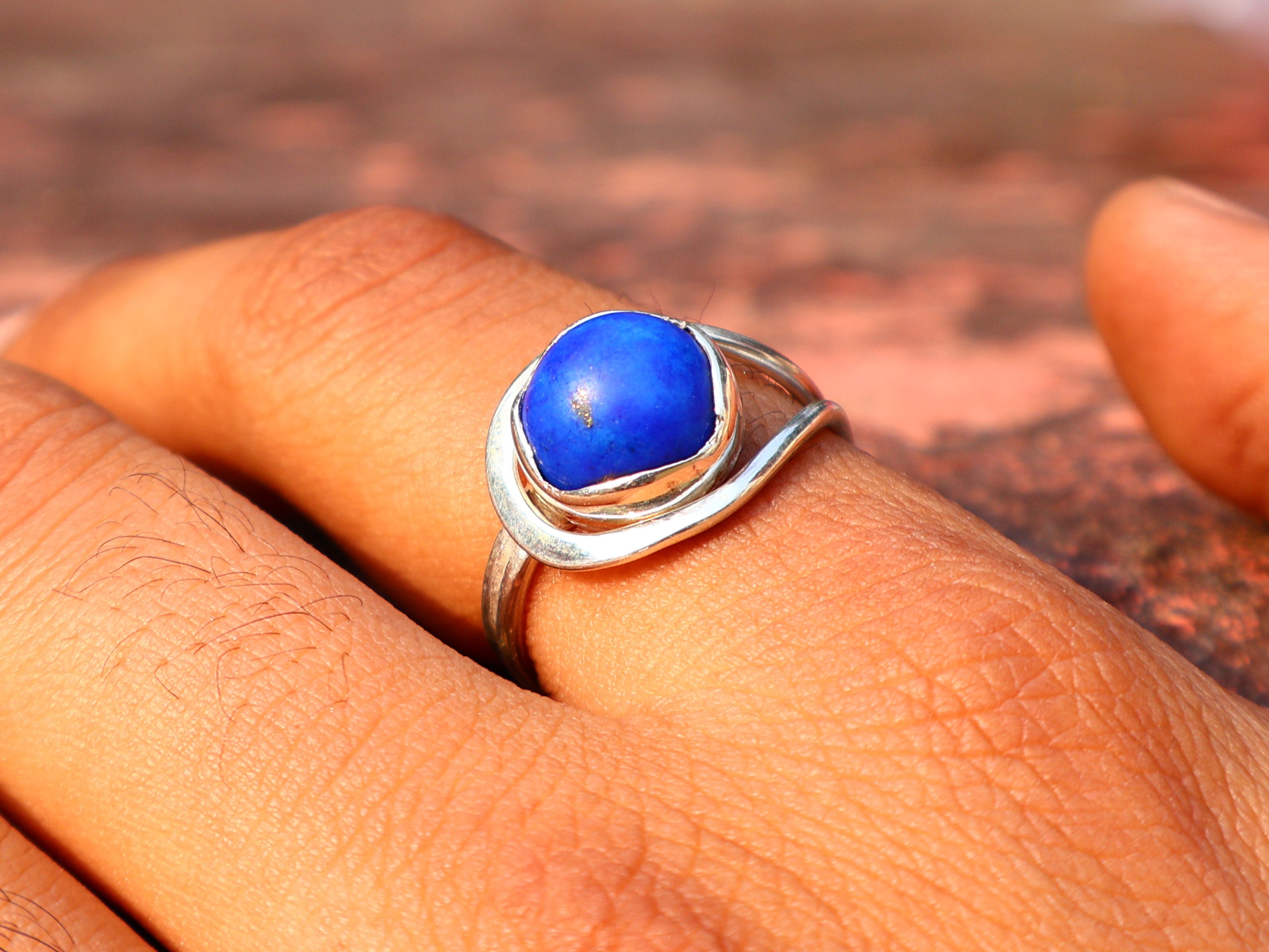 Lapislazuli-Ring 925 Sterling Silber Ring Handgemachter Silber Lapislazuli-Ring Statement-Ring Blauer Edelsteinring Einzigartiger Ring
