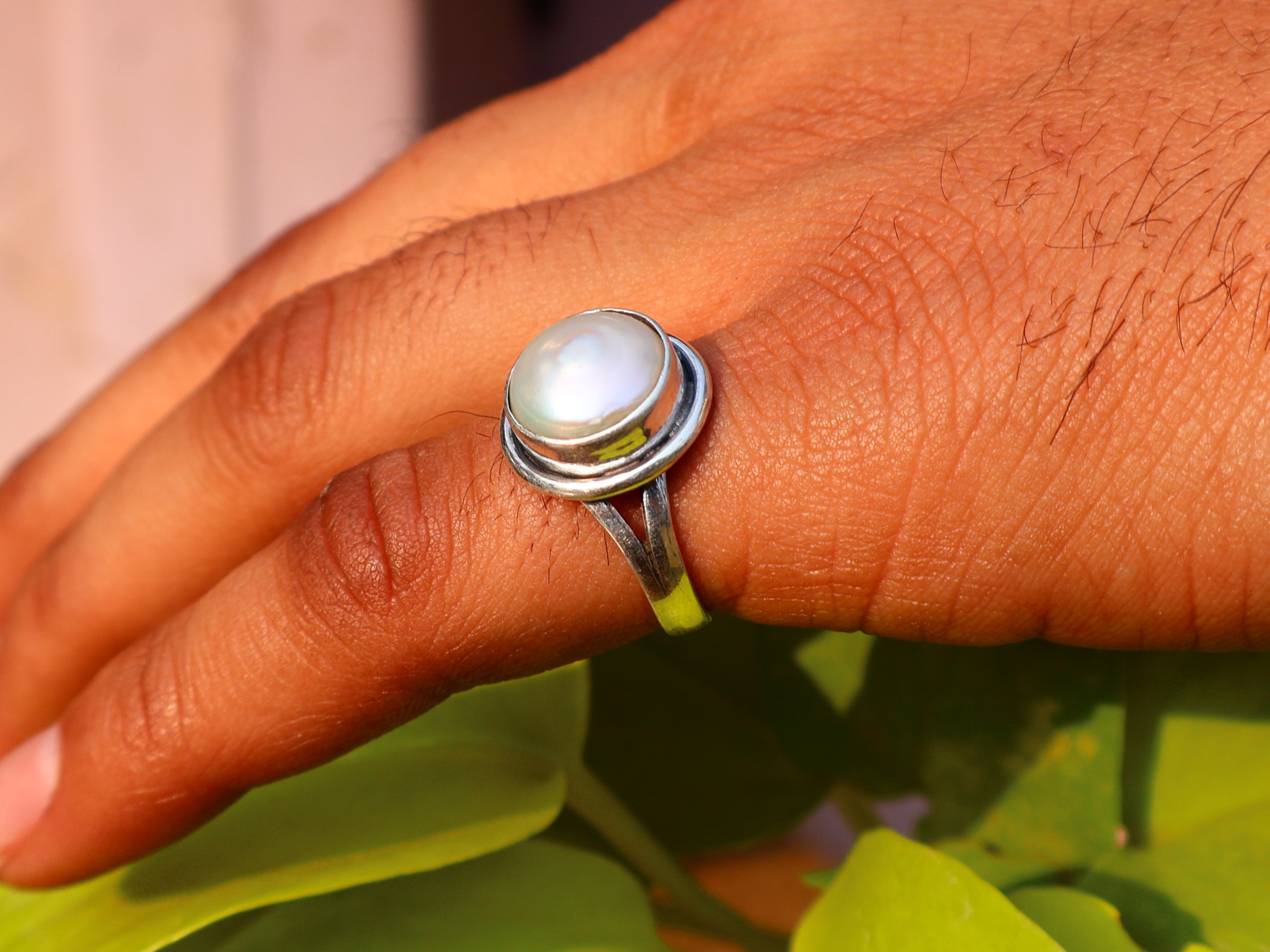 Perlenring 925 Sterling Silber Handgemachter Weißer Perlensteinring Alltagsring Statement Ring Geschenk für Sie