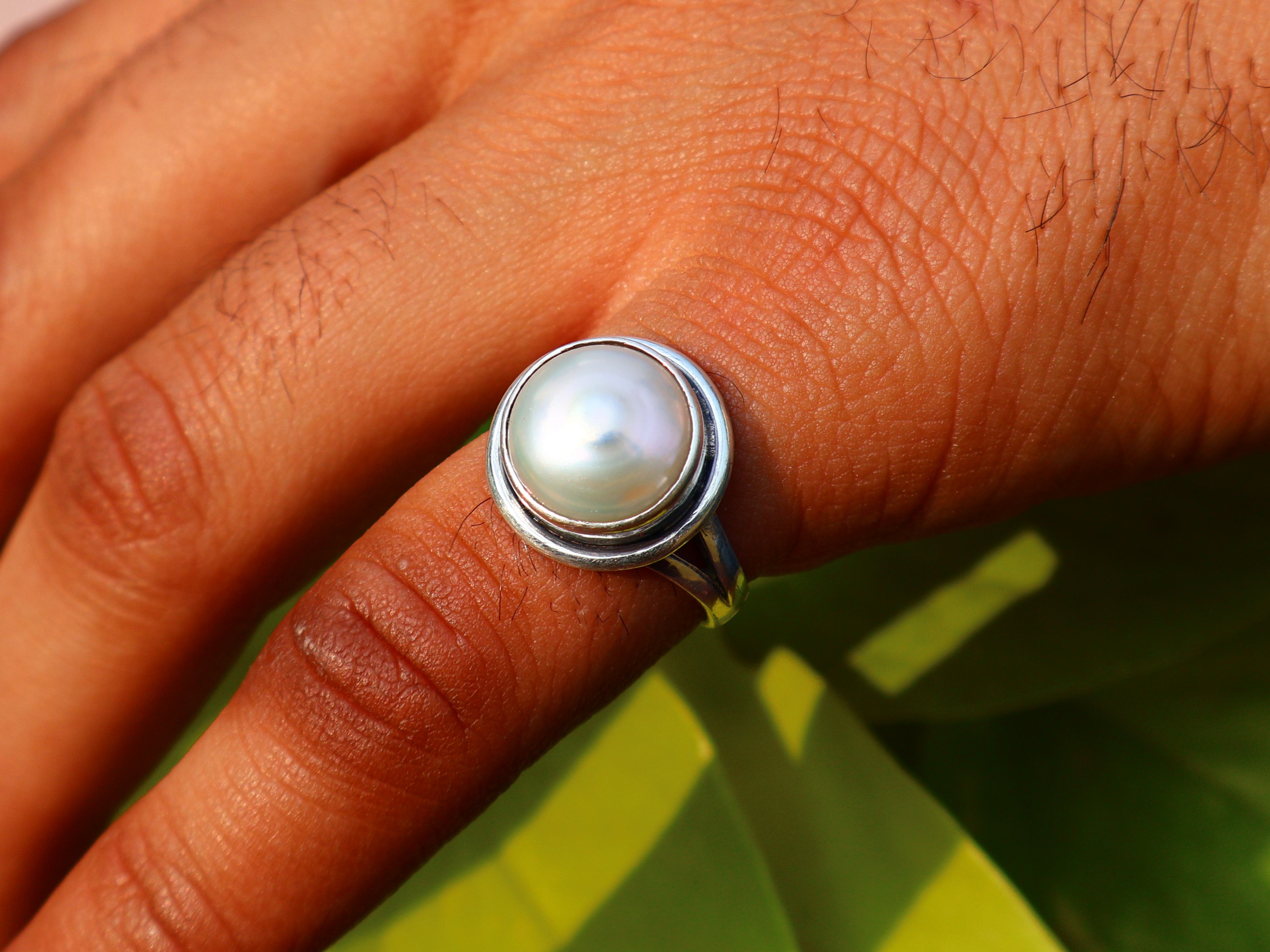 Perlenring 925 Sterling Silber Handgemachter Weißer Perlensteinring Alltagsring Statement Ring Geschenk für Sie