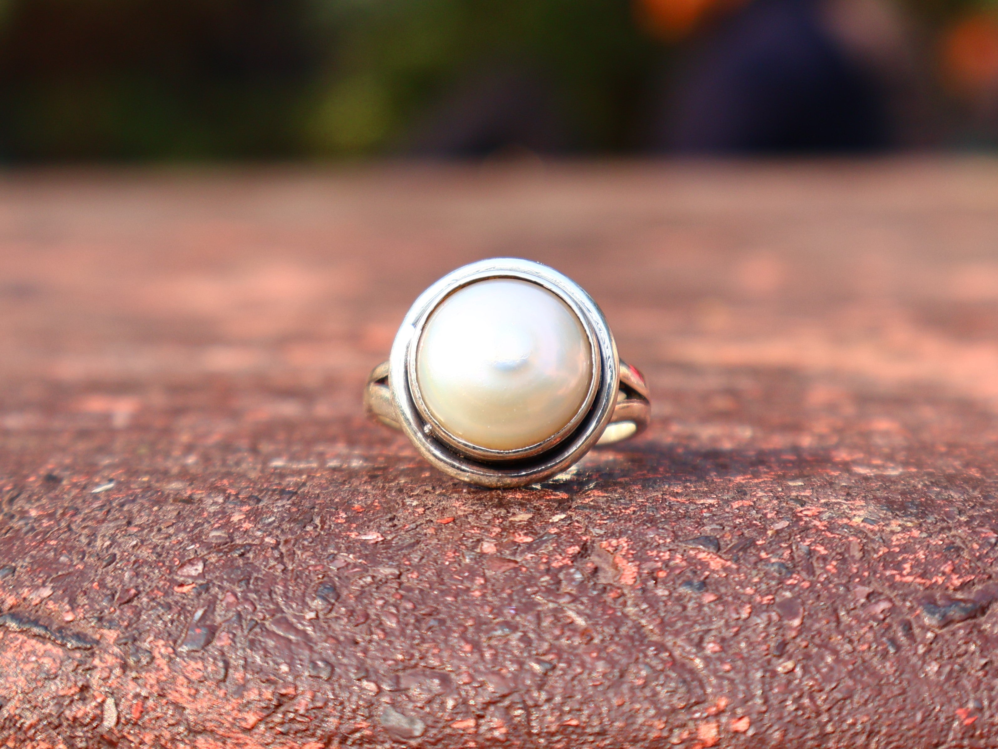 Perlenring 925 Sterling Silber Handgemachter Weißer Perlensteinring Alltagsring Statement Ring Geschenk für Sie