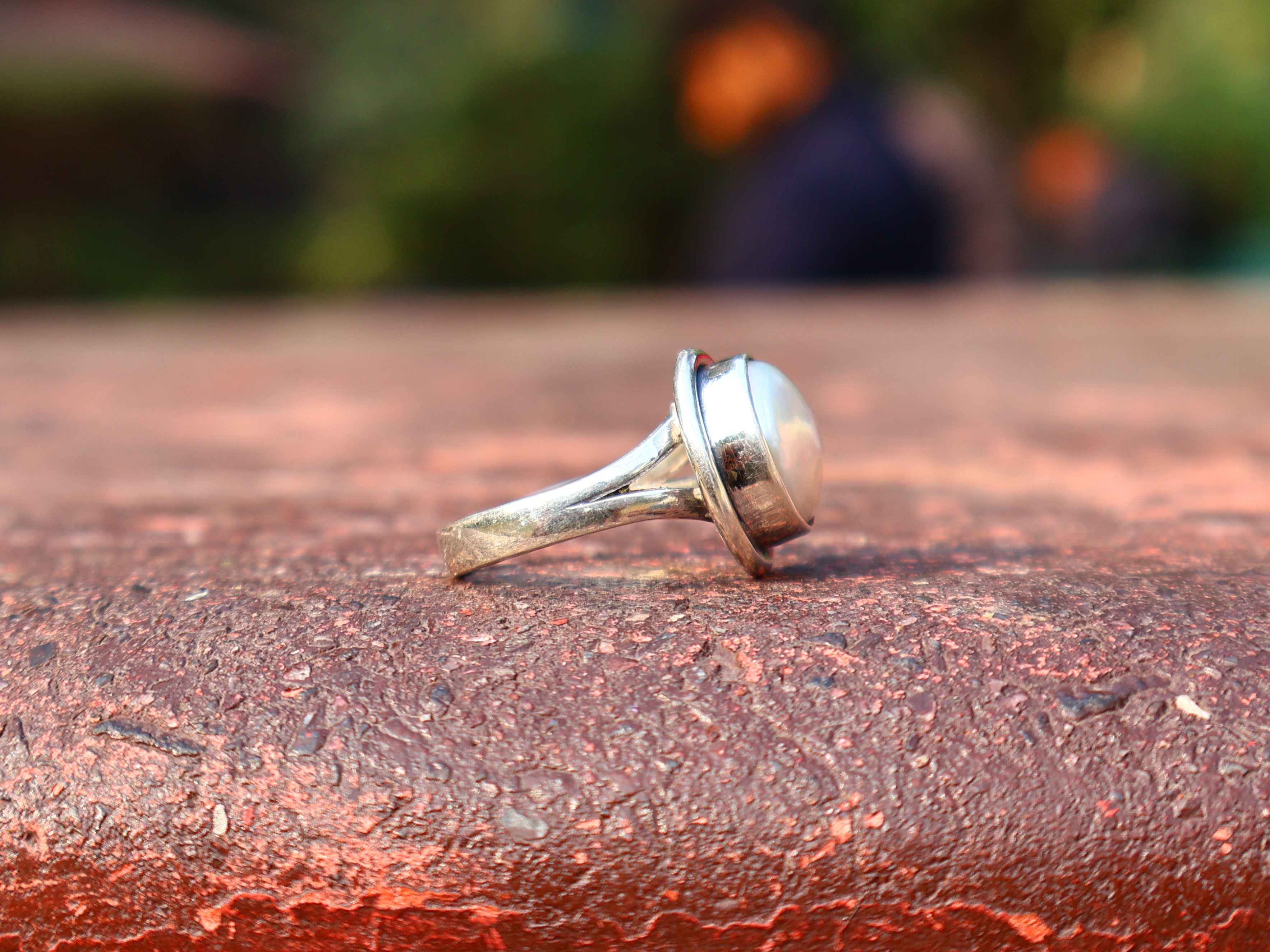 Perlenring 925 Sterling Silber Handgemachter Weißer Perlensteinring Alltagsring Statement Ring Geschenk für Sie