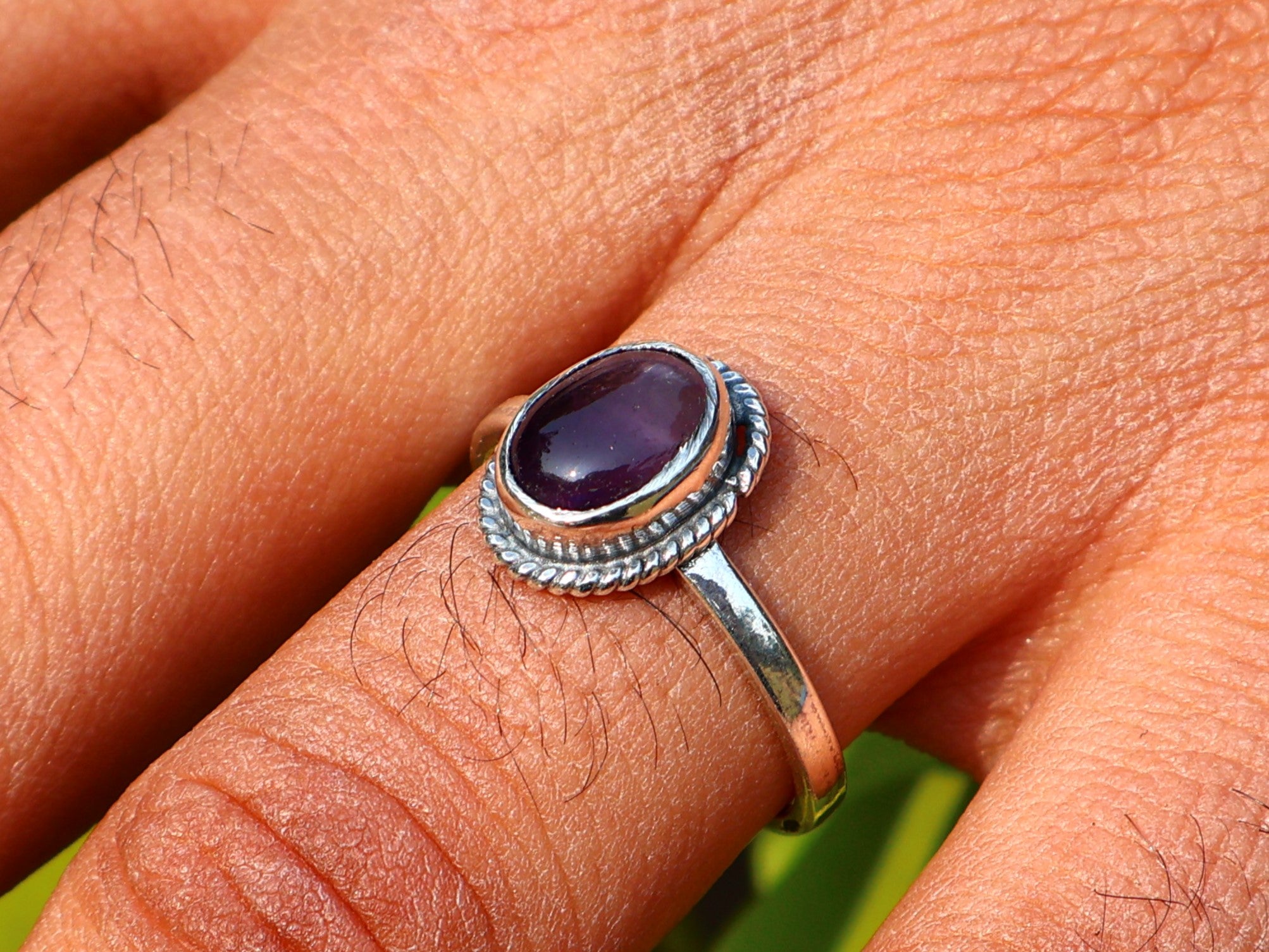 Ovale Amethist Ring 925 Zilveren Ring Sierlijke Februari Geboortesteen Stapelring Handgemaakte Boho Ring