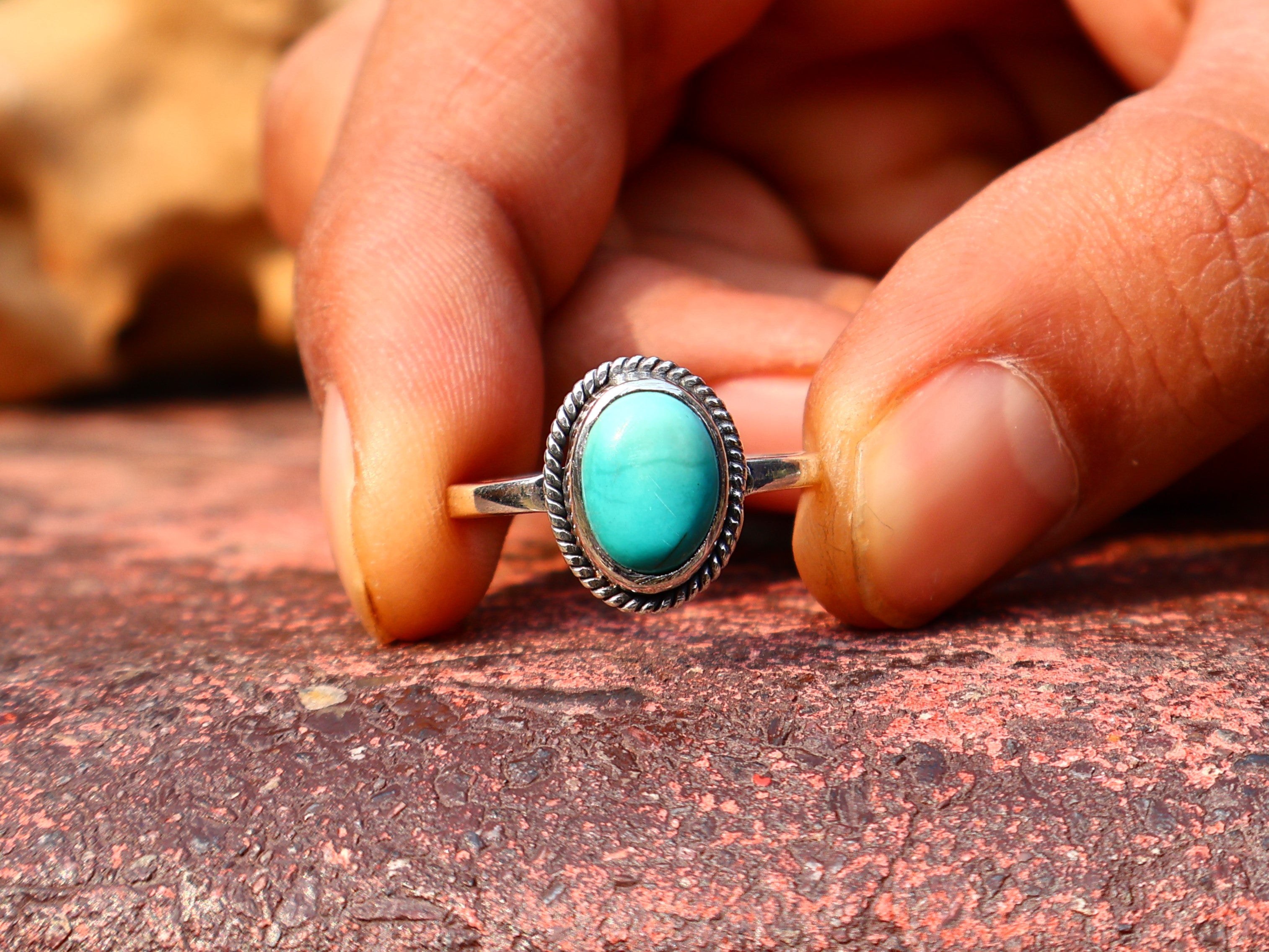 925 Sterling Silber Türkis Ring Handgemachter Damen Ring Böhmischer Ovaler Türkis Ring Blauer Stein Ring Geschenk Für Sie