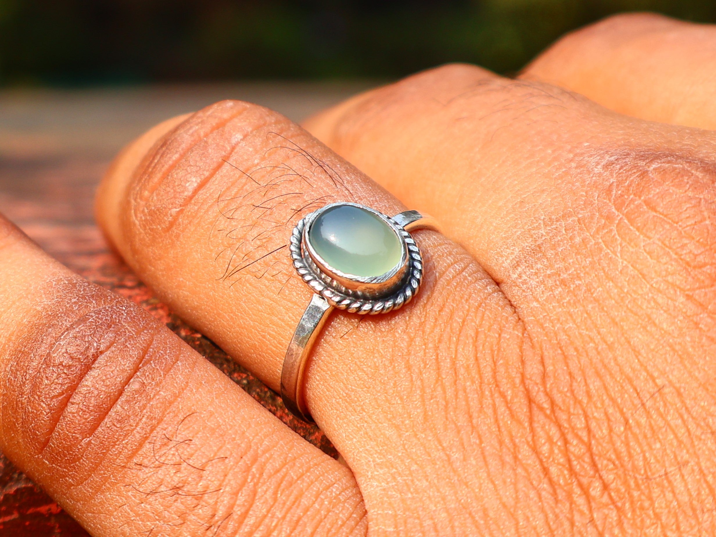Ovale Aqua Chalcedoon Ring Handgemaakte Zilveren Ring Unieke Ring Geboortesteen Ring 925 Sterling Zilveren Ring Stapelring Cadeau Voor Haar