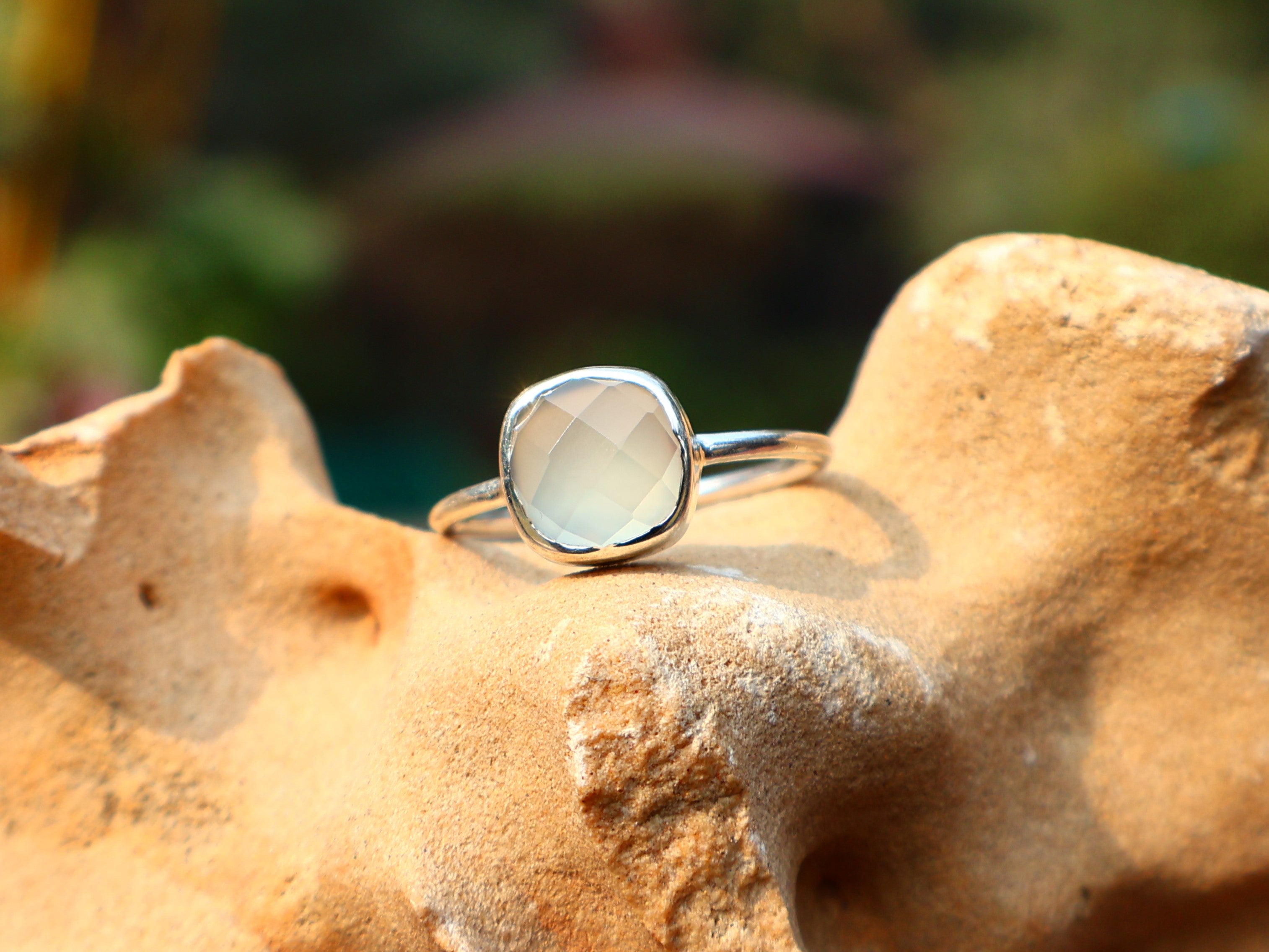 Aqua Chalcedon Ring Quadratischer Edelsteinring Handgemachter Silberring Einzigartiger Ring Geburtssteinring 925 Sterling Silberring