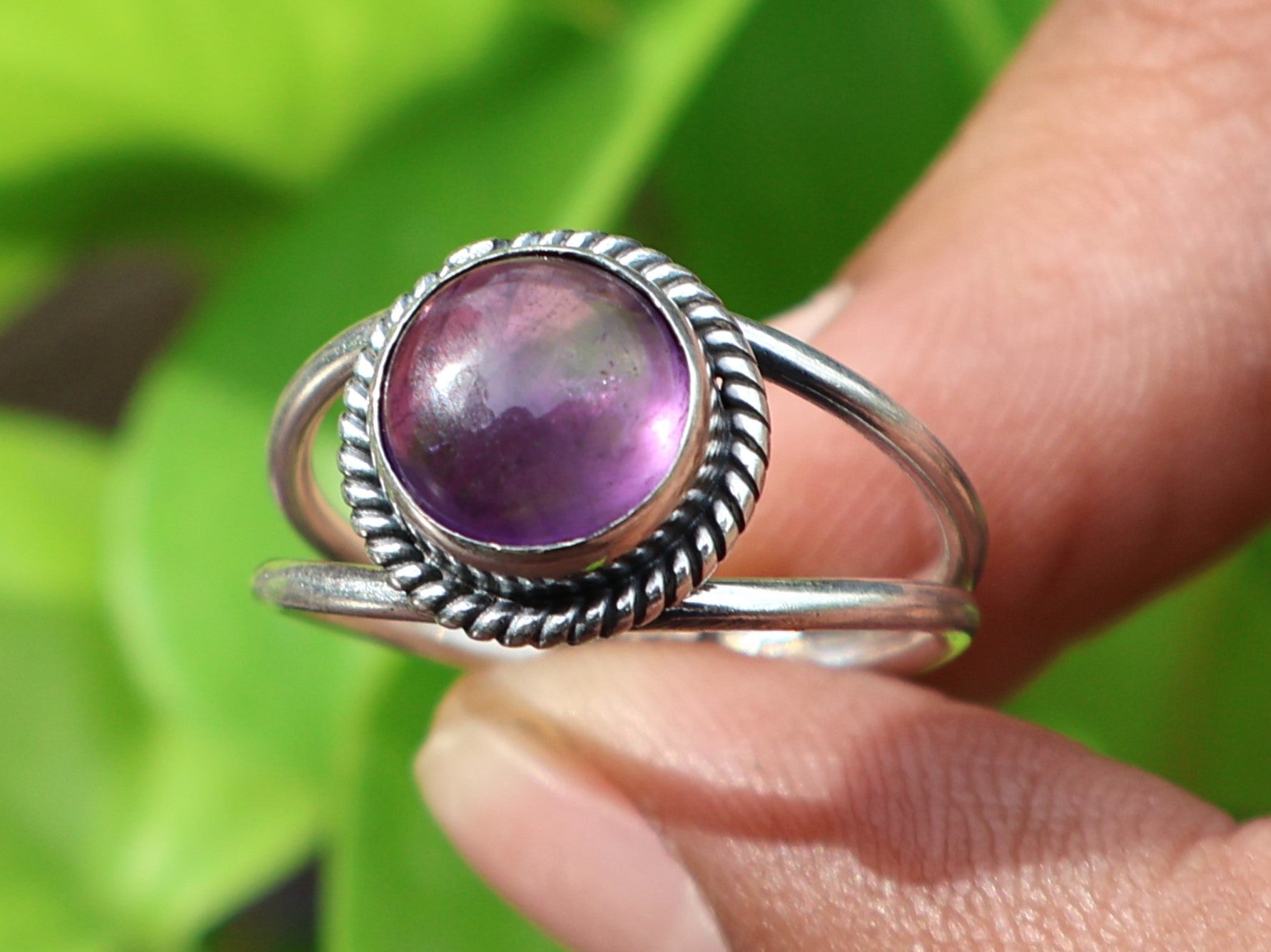 Echte Amethist Ring 925 Sterling Zilver Februari Maand Geboortesteen Ronde Amethist Designer Ring Cadeau Voor Haar