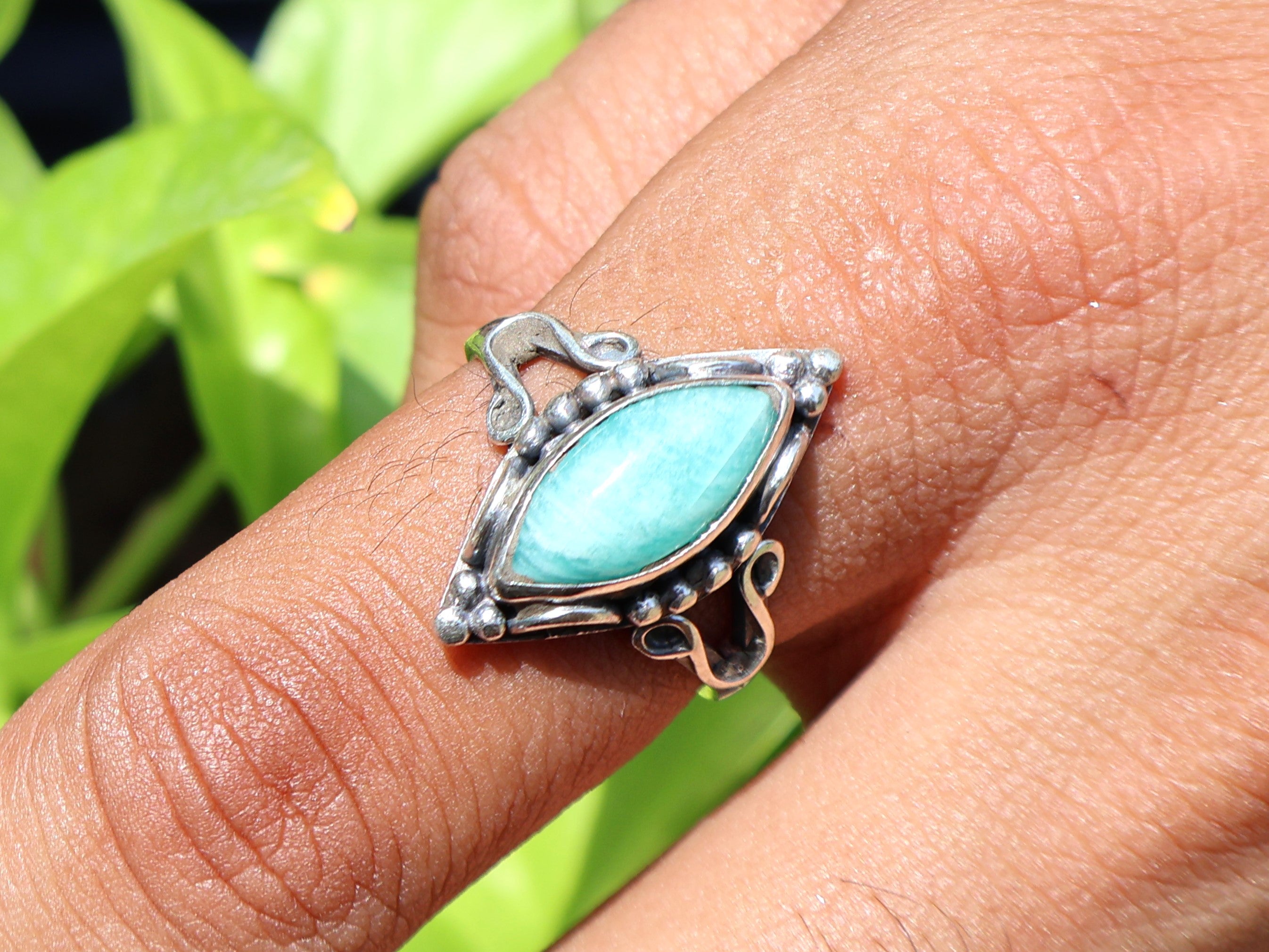 Amazonit Ring 925 Sterling Silber Ring Marquise Edelsteinring Geburtssteinring Einzigartiger Ring Geschenk für Sie