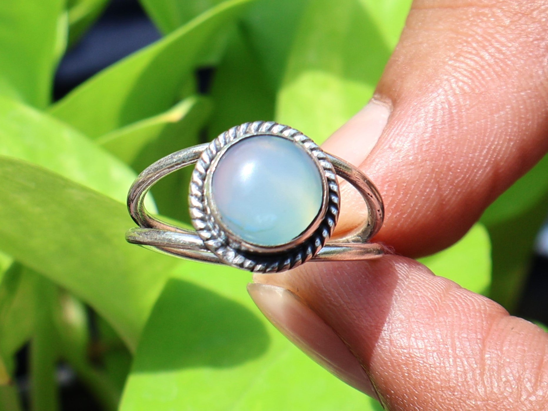 Aqua Chalcedoon Ring 925 Sterling Zilver Boho Ring Maart Geboortesteen Ring Blauwe Ovale Edelsteen Handgemaakte Statement Zilveren Ring