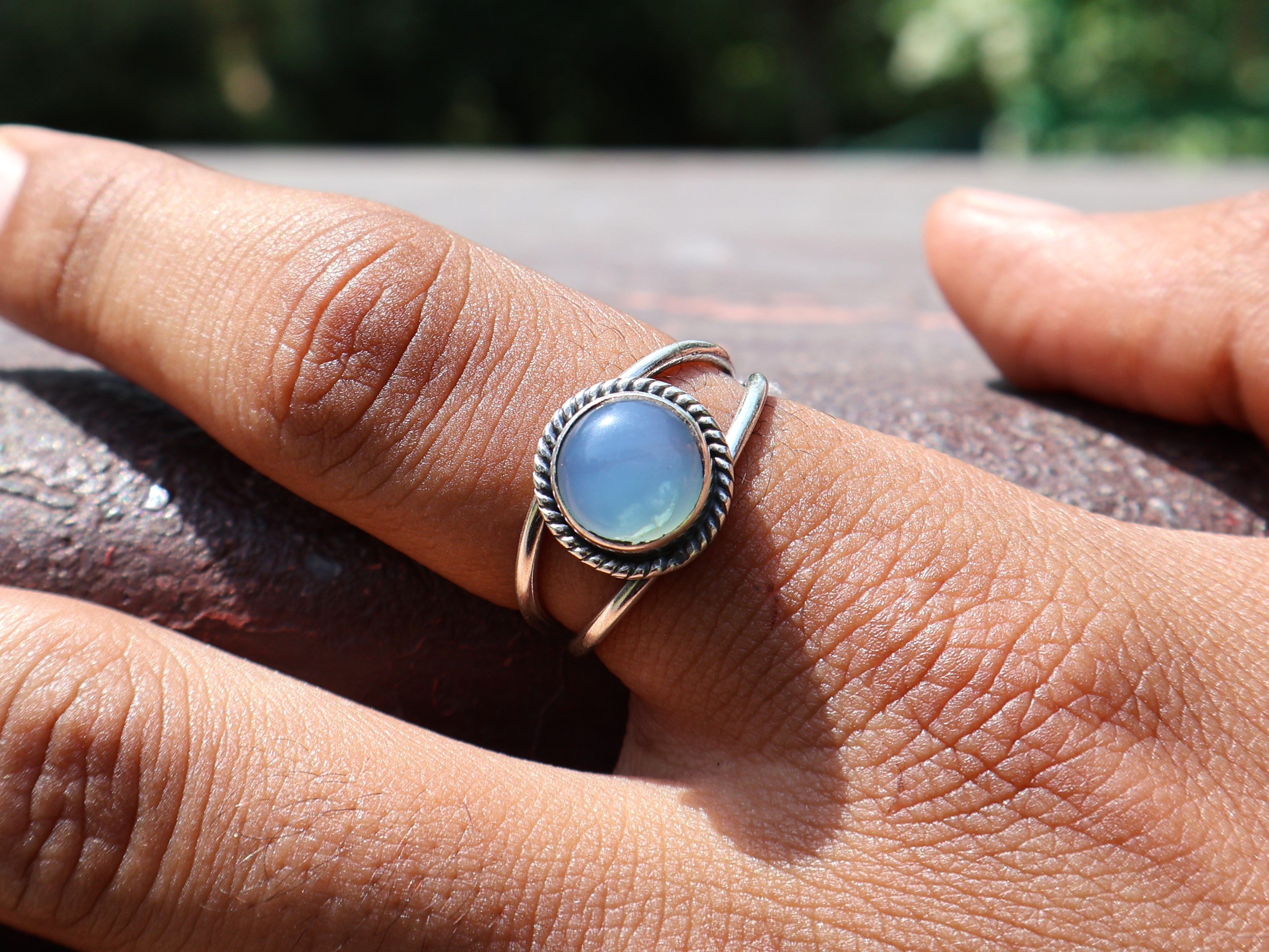 Aqua Chalcedon Ring 925 Sterling Silber Boho Ring März Geburtsstein Ring Blauer ovaler Edelstein Handgemachter Statement Silberring