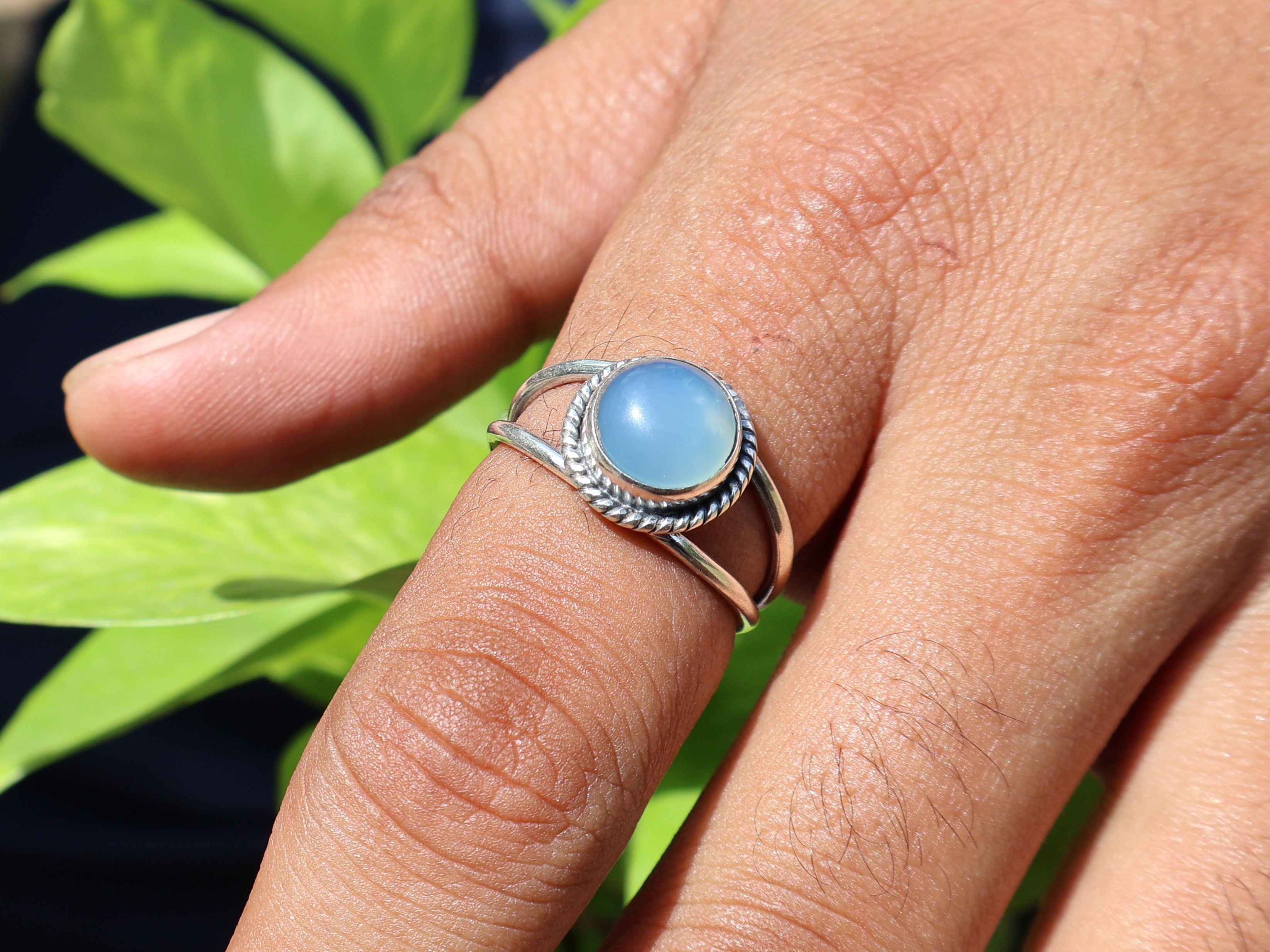 Aqua Chalcedon Ring 925 Sterling Silber Boho Ring März Geburtsstein Ring Blauer ovaler Edelstein Handgemachter Statement Silberring