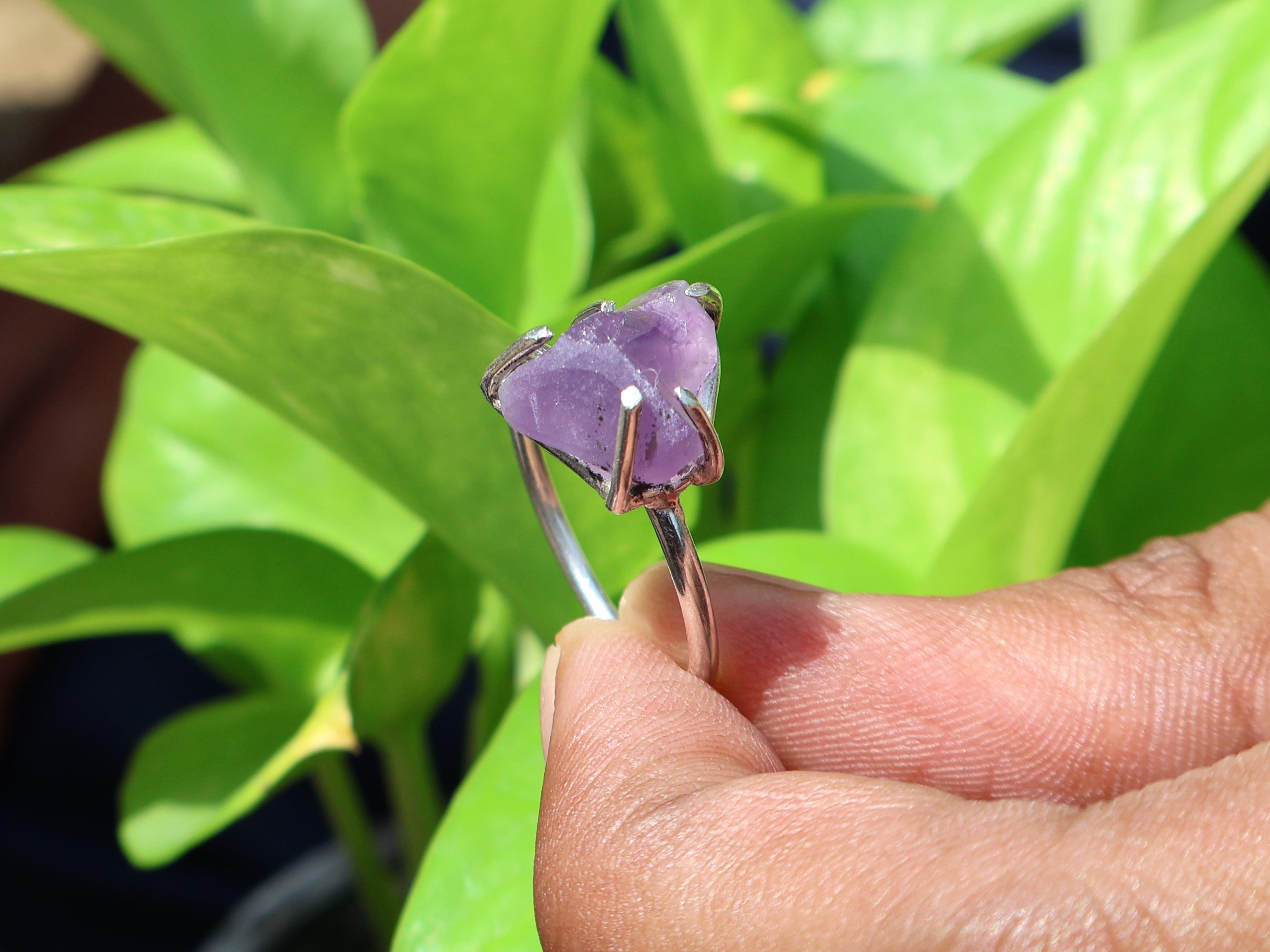 925er Sterling Silber Roh-Amethyst-Ring Februar-Monatsring Edelsteinring Designerring Geschenk für Sie Stapelring