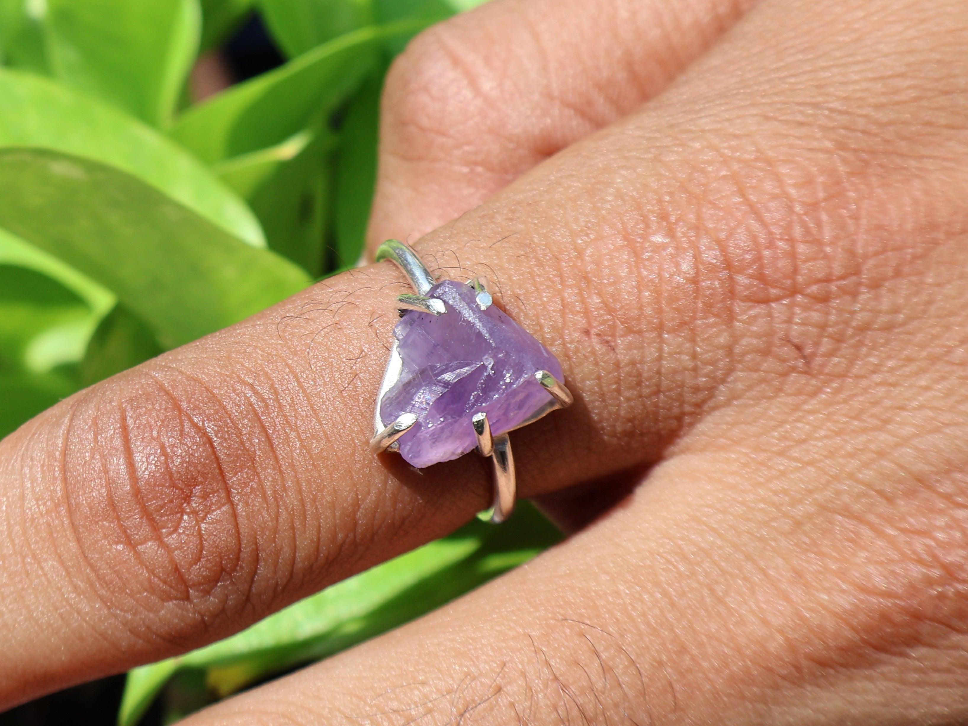 925er Sterling Silber Roh-Amethyst-Ring Februar-Monatsring Edelsteinring Designerring Geschenk für Sie Stapelring
