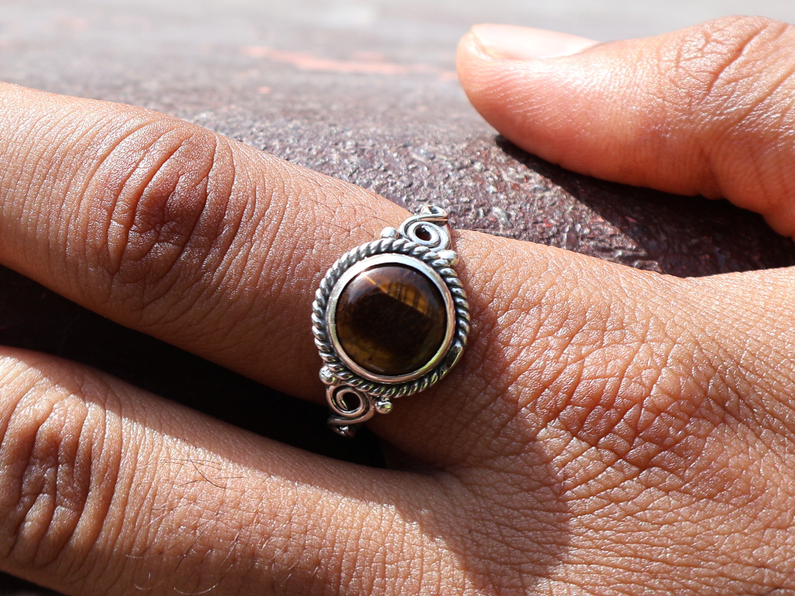 Natur Tigerauge Ring 925 Sterling Silber Ring Damen Ring Böhmischer Ring Zigeuner Ring Geschenk für Sie