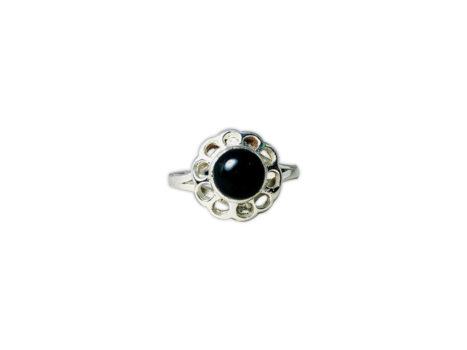 Schwarzer Onyx Ring 925 Sterling Silber Böhmischer Handgemachter Ring Runder Onyx Edelstein Ring Silber Damenring Dezember Geburtsstein Geschenkring