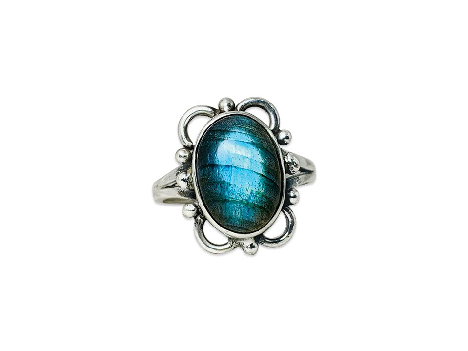 Regenbogen-Labradorit-Edelsteinring, 925er Silberring, Boho-Statement-Ring als Geschenk, zarter Ring