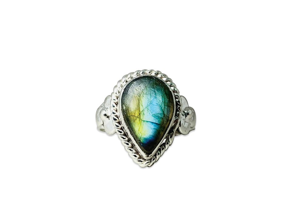 Birnenförmiger Labradoritring 925 Sterlingsilber Statement Ring Blauer Edelstein Verlobungsring Charm Ring Handgemacht