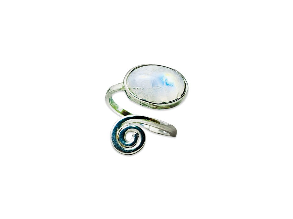 Regenbogen Mondstein Spiralring 925 Silber Ring Handgemachter Ring Geburtsstein Ring Damenring Geschenk für Sie Silberschmuck Boho Ring