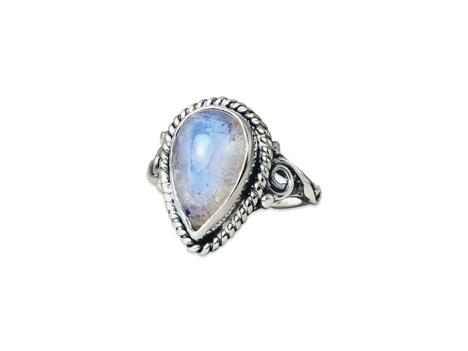 Natürlicher Mondsteinring 925 Sterling Silber Blauer Feuerbirnen-Mondstein Juni Geburtssteinring Versprechensring