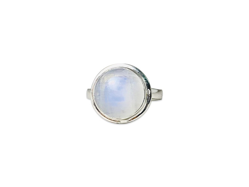 Runder Mondstein-Ring 925 Sterling Silber Juni Geburtsstein Handgemachter Ring Minimalistischer Zierlicher Ring Geschenk für Sie