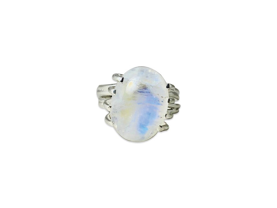 Regenbogen-Mondstein-Ring 925 Silberring Ovaler Mondsteinring Handgefertigter Unikat-Ring Silberschmuck Geschenkring