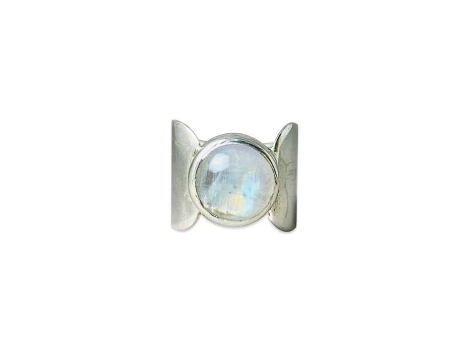 Regenbogen-Mondsteinring 925 Sterling Silber Runder Edelstein Silber Bandring Böhmischer Schmuck Geschenk für sie